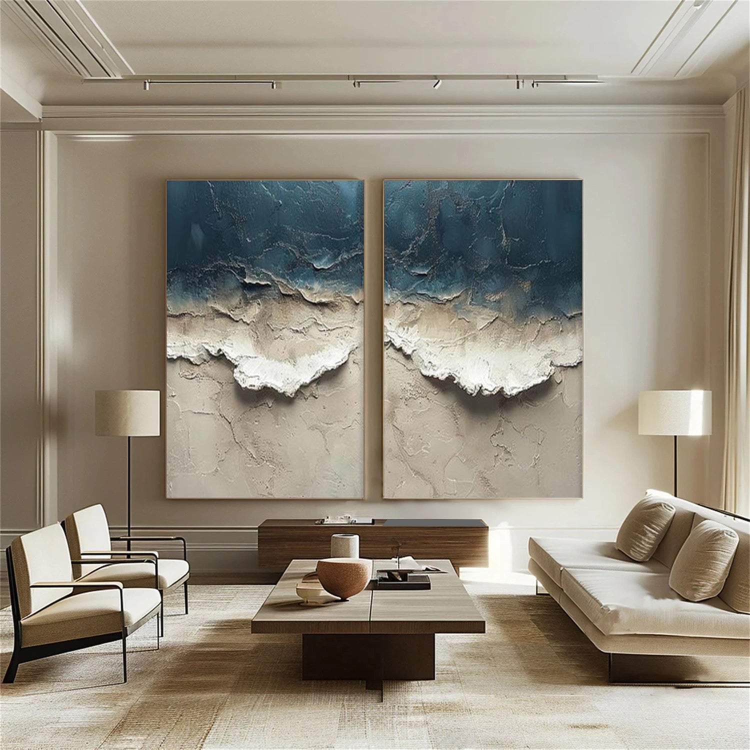 Minimalist Ocean And Sky Textured Canvas Art Set of 2 #OC150