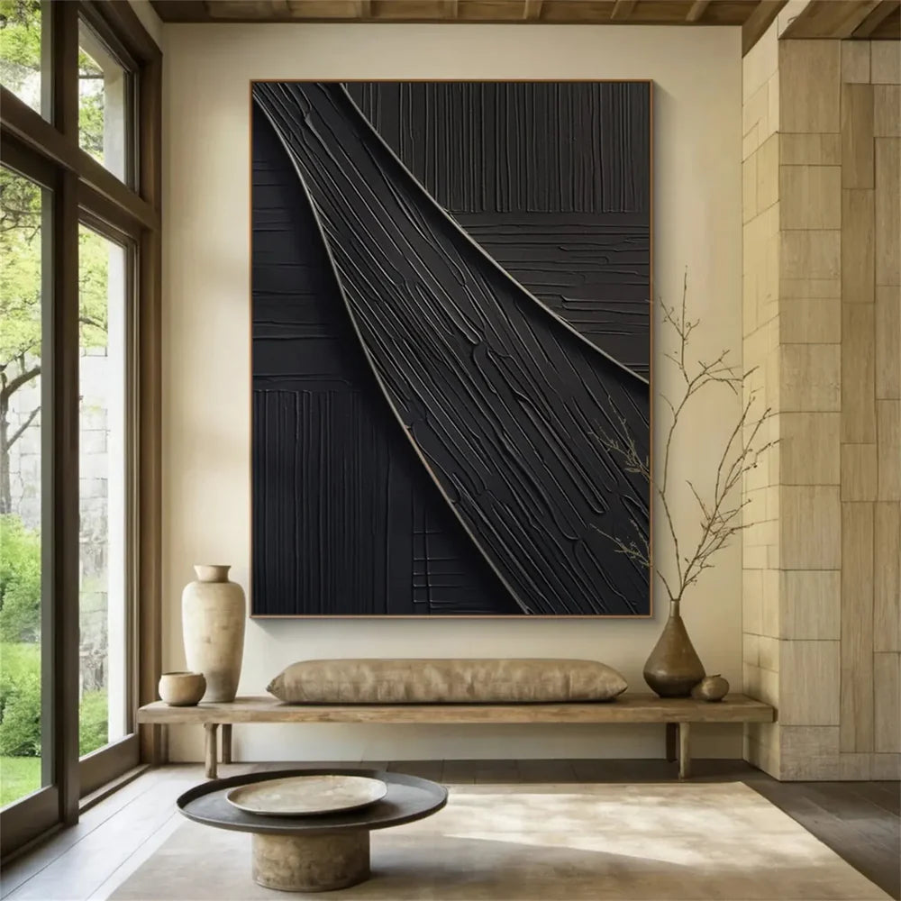 Black Minimalist Textured Canvas Art #WZ091