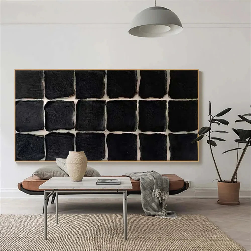 Black Minimalist Textured Canvas Art #WZ077