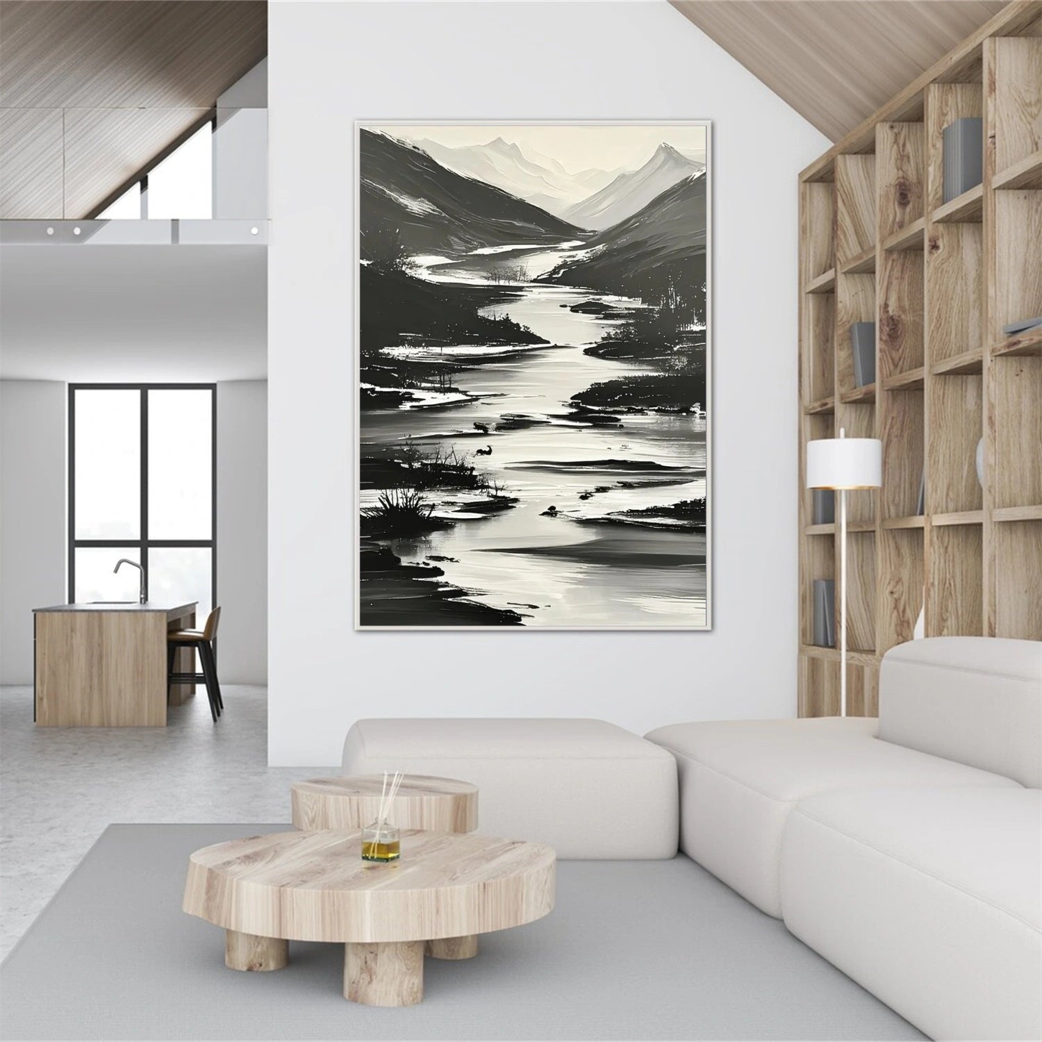 Black and White Minimalist Mountain Canvas Art #BT052