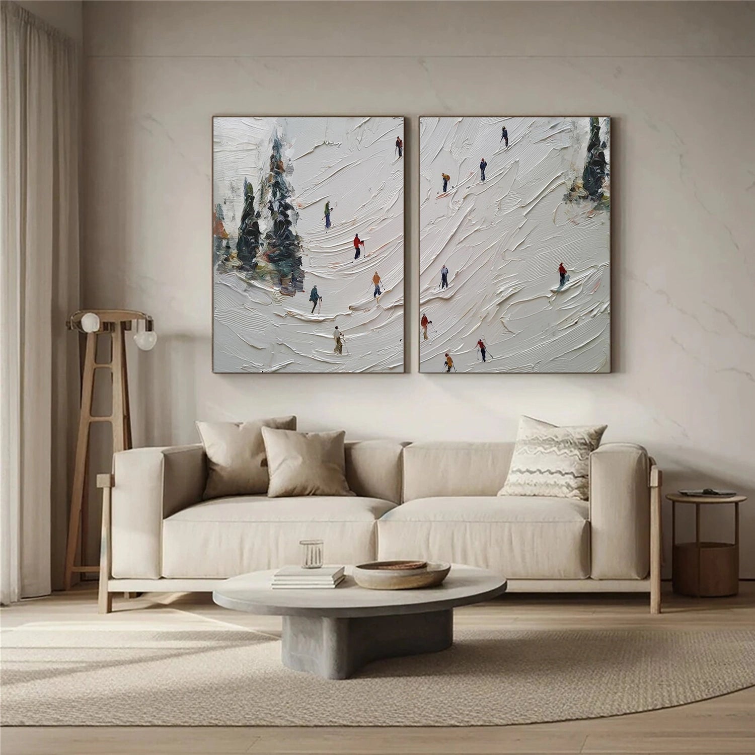 Skiing Sport Textured Canvas Painting Set of 2#PB070