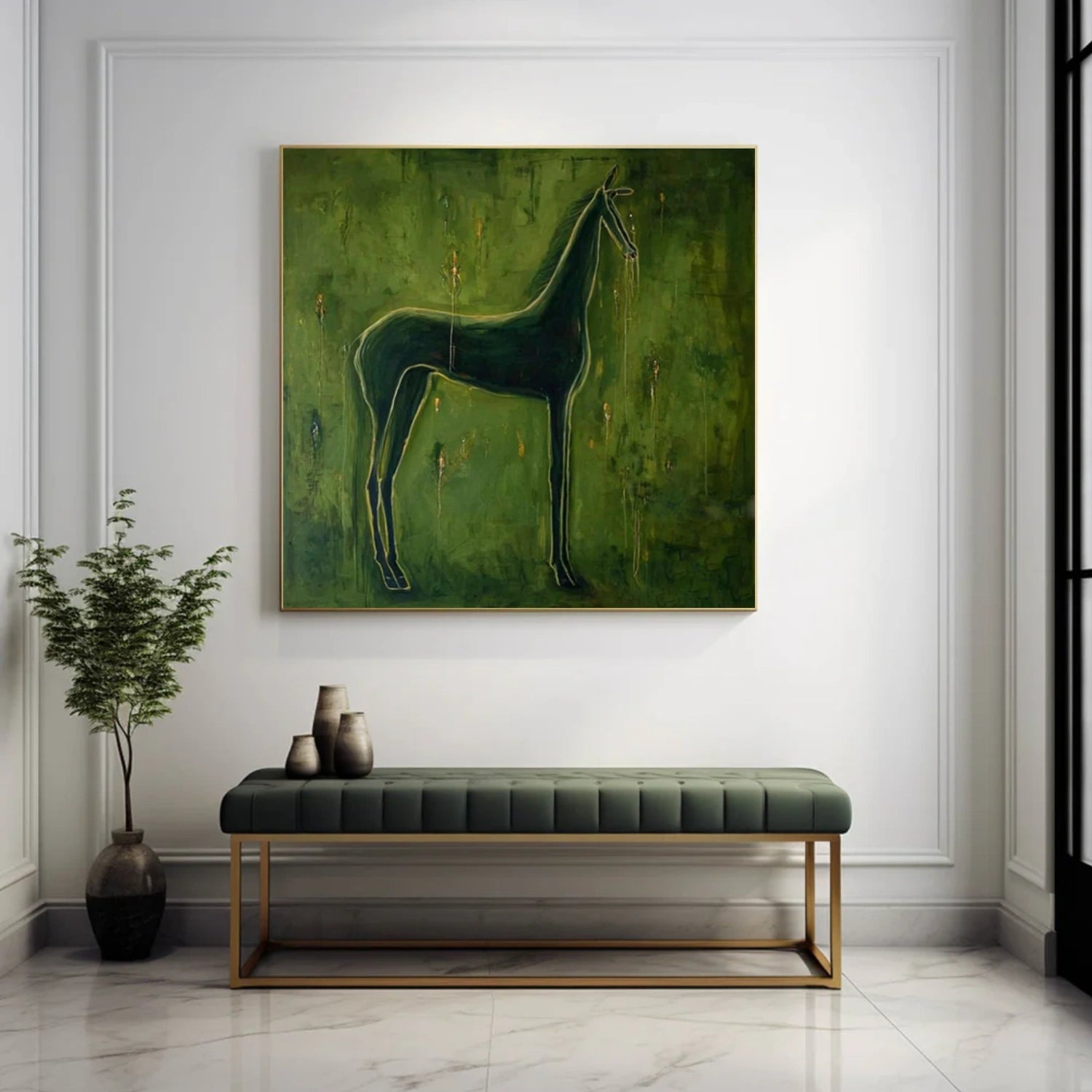 Green Abstract Animal Horse Canvas Art #DW126