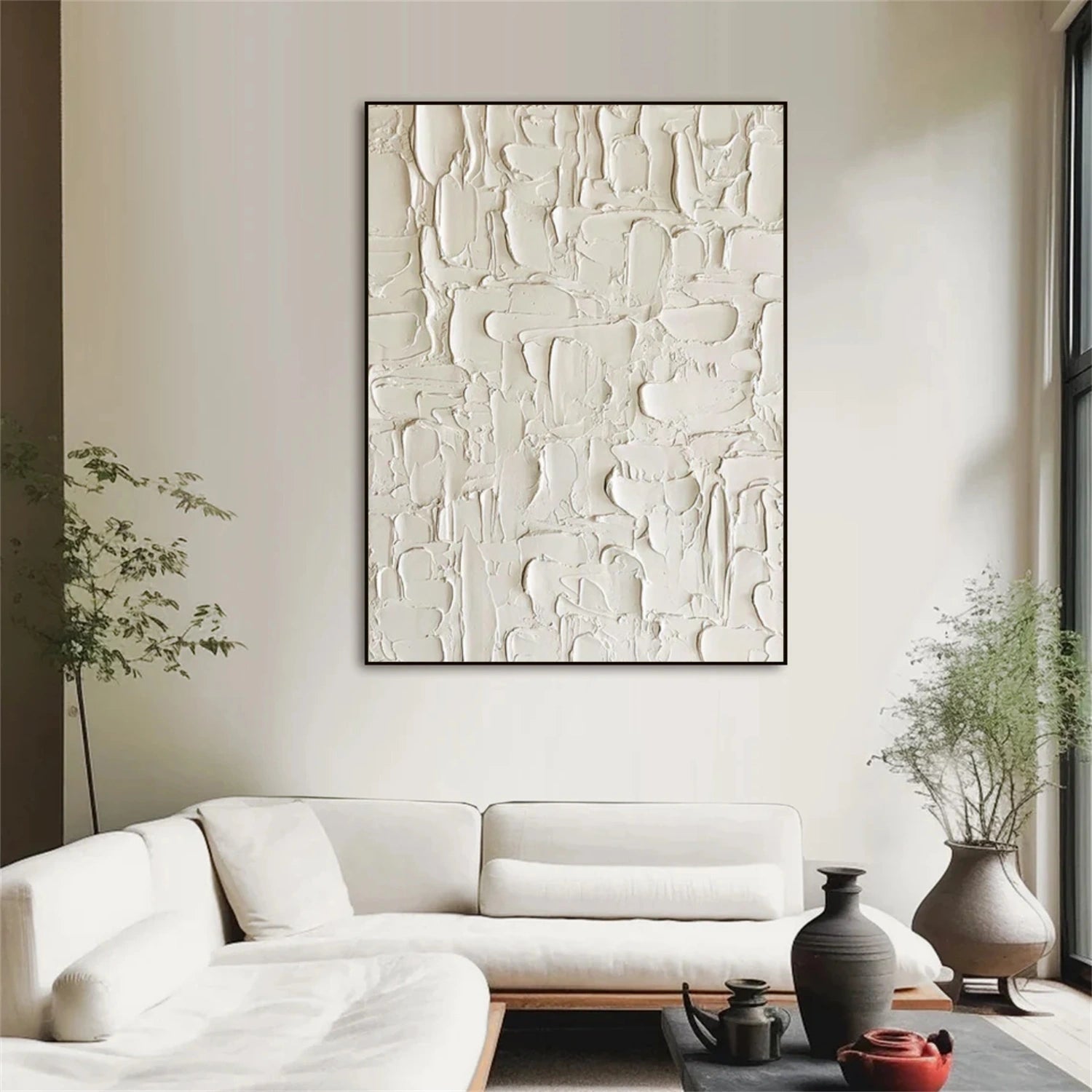 White Minimalist Textured Canvas Art #WM092