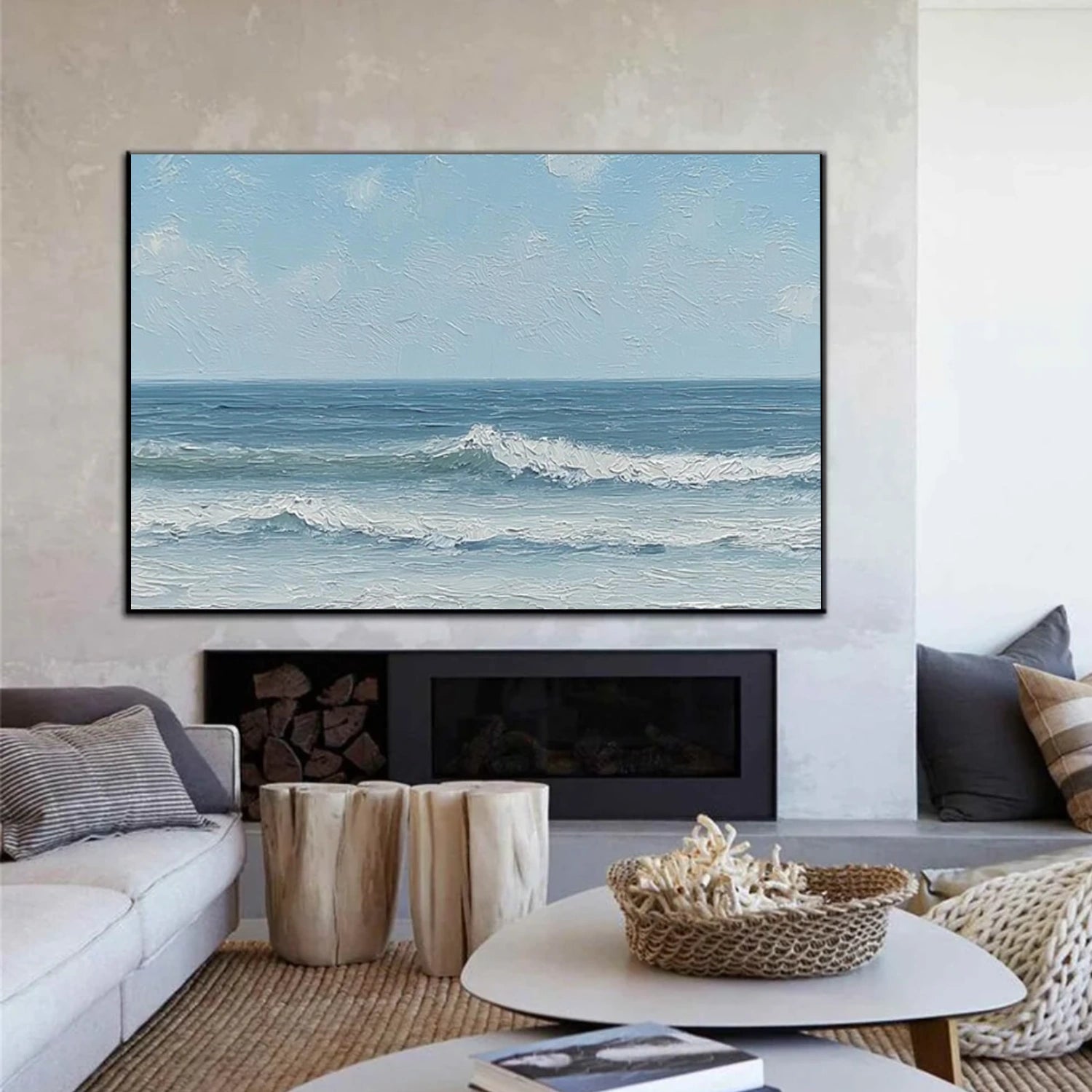 Abstract Ocean And Sky Textured Canvas Art #OC158