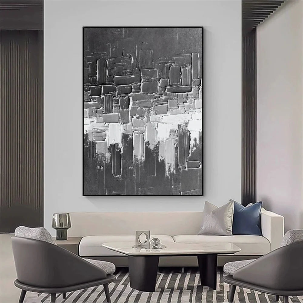 Black and White Minimalist Textured Canvas Art #WZ017