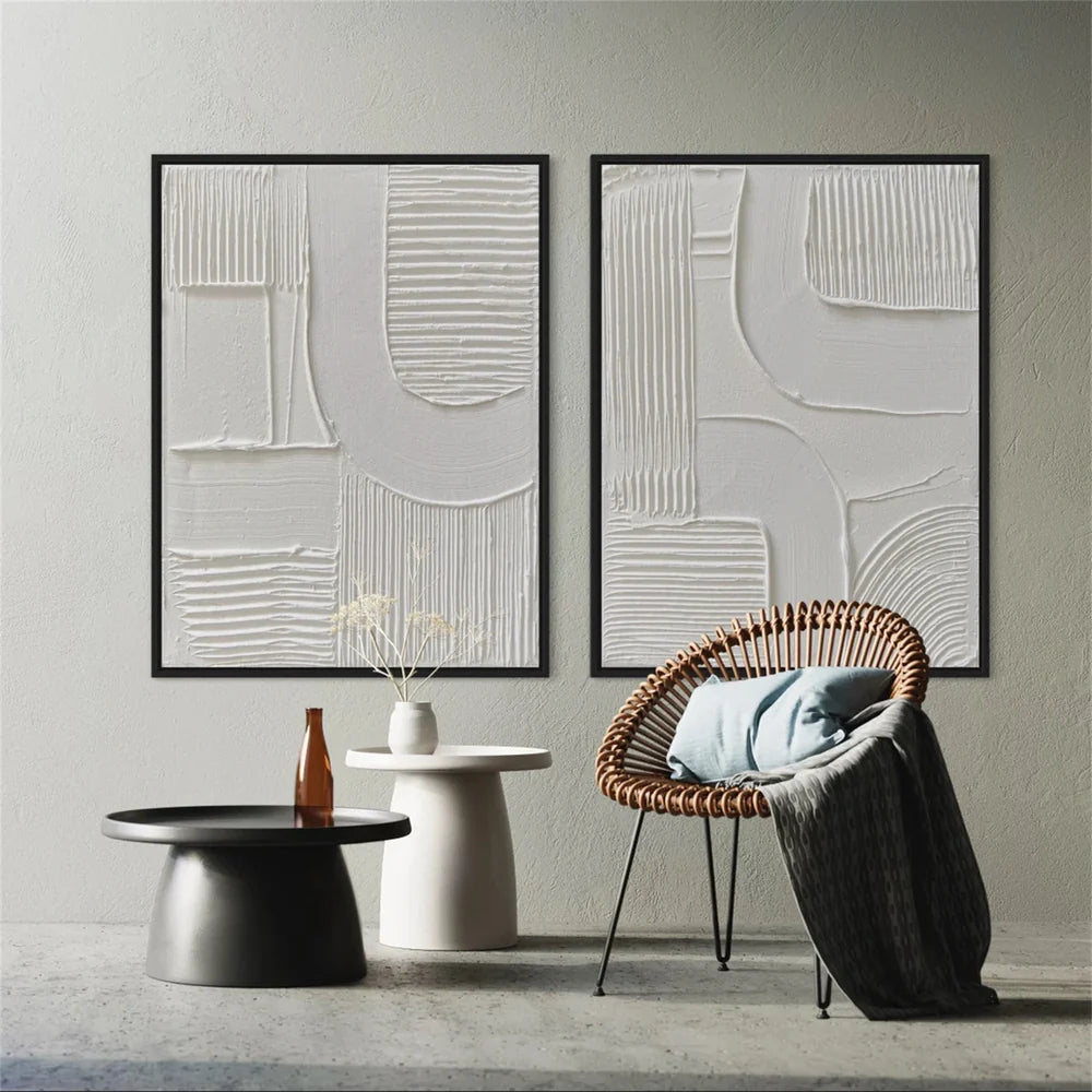 White Minimalist Textured Wall Art Set of 2 #WM024