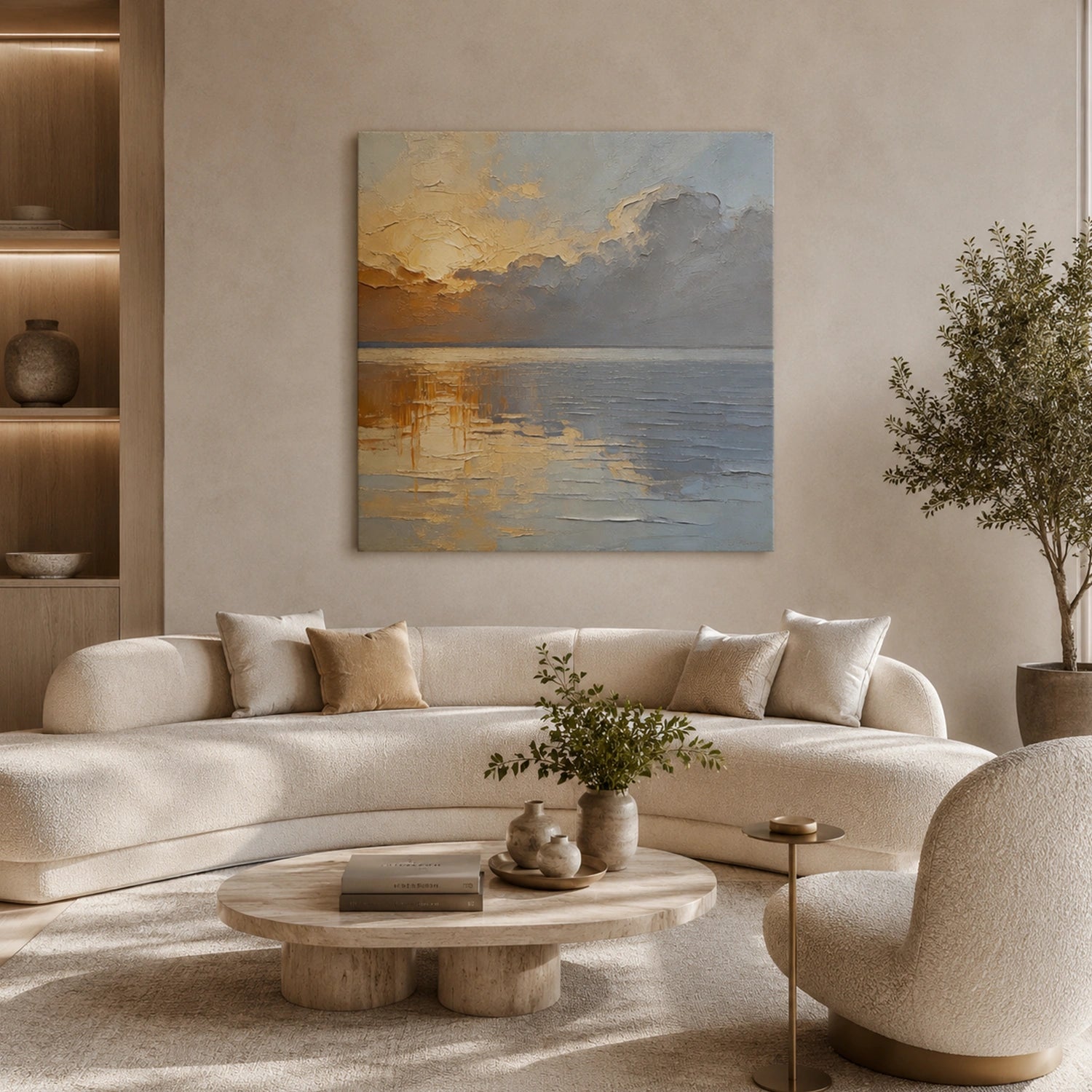 Abstract Ocean And Sky Textured Canvas Art #OC198