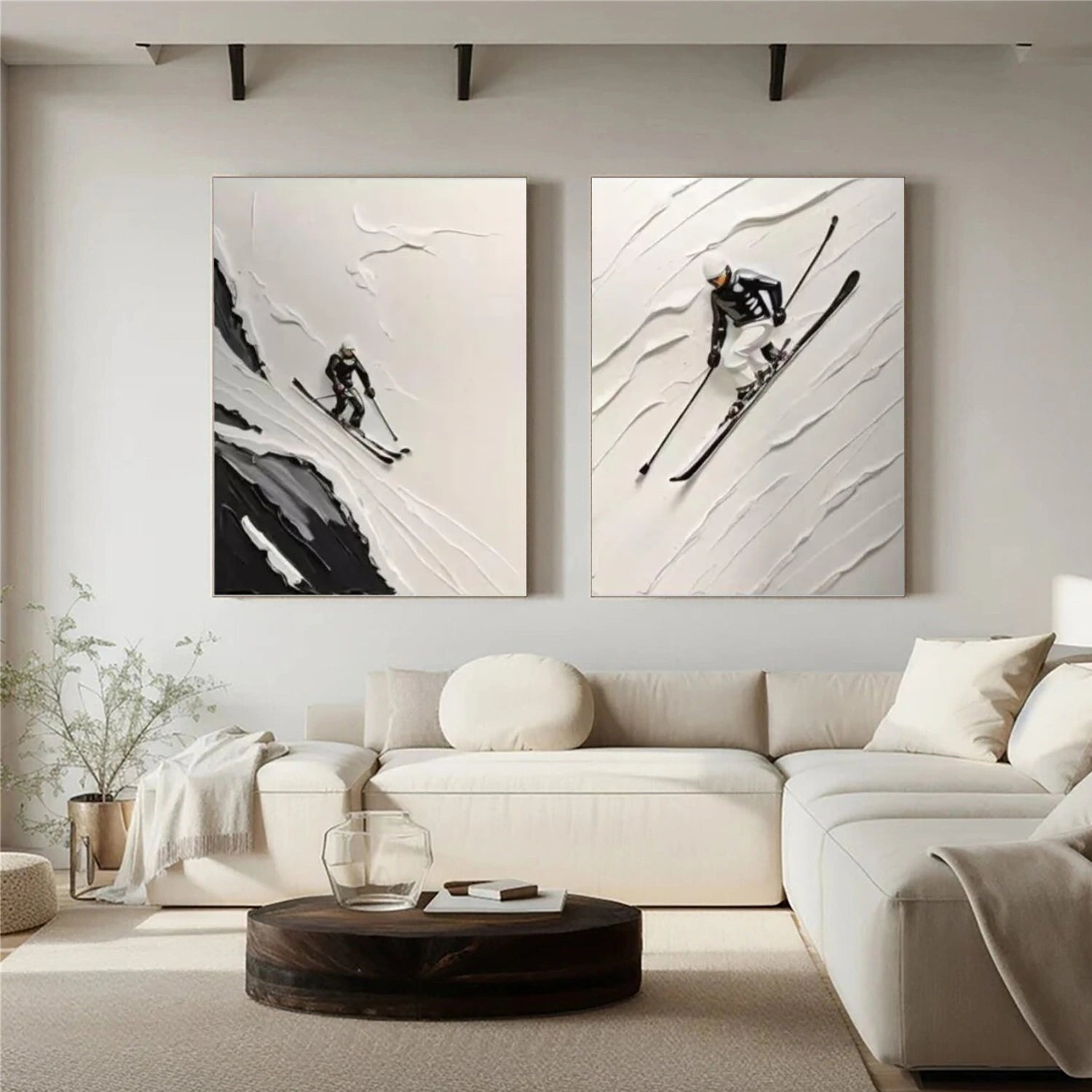 Skiing Sport Textured Canvas Painting Set of 2 #PB041