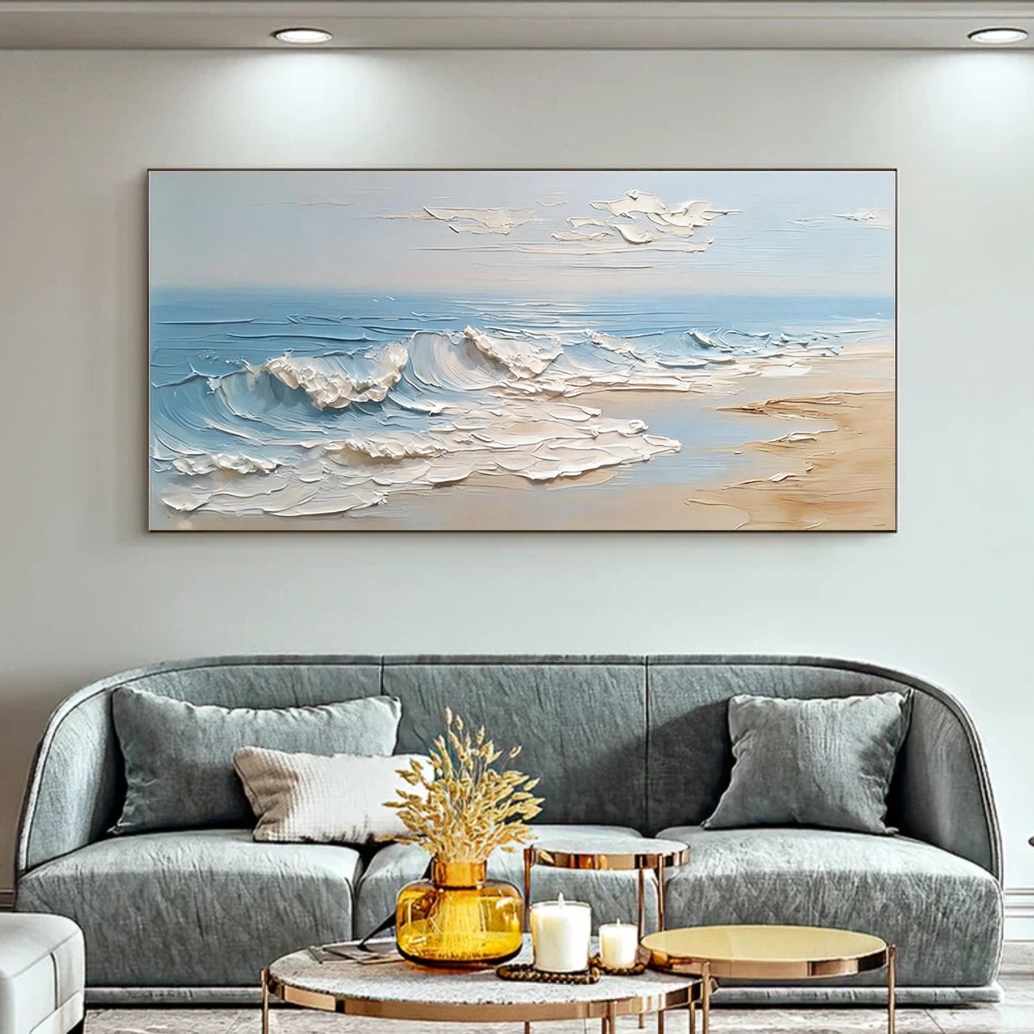 Abstract Ocean And Sky Textured Canvas Art #OC184