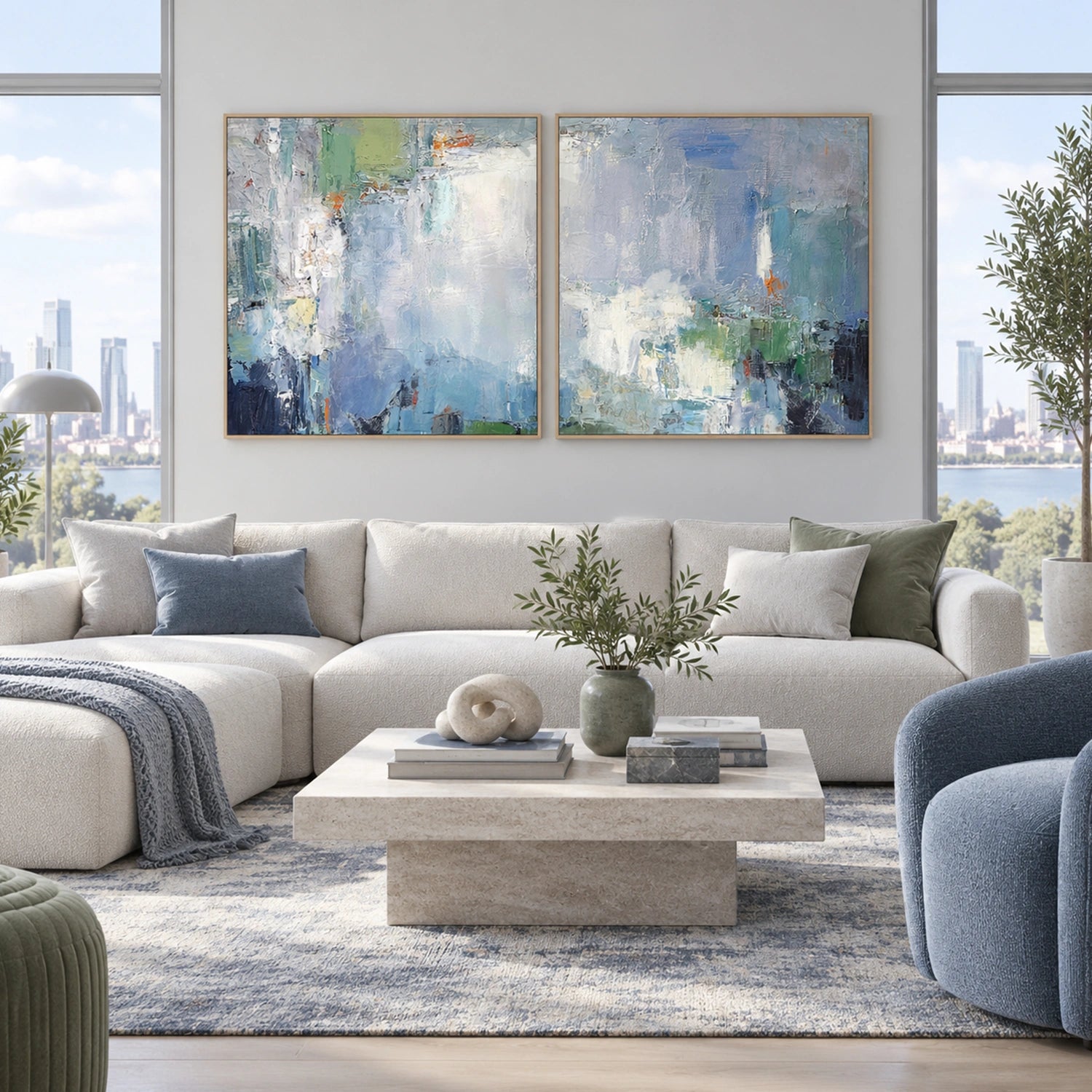 Blue Abstract Wall Art Set of 2 #VA346