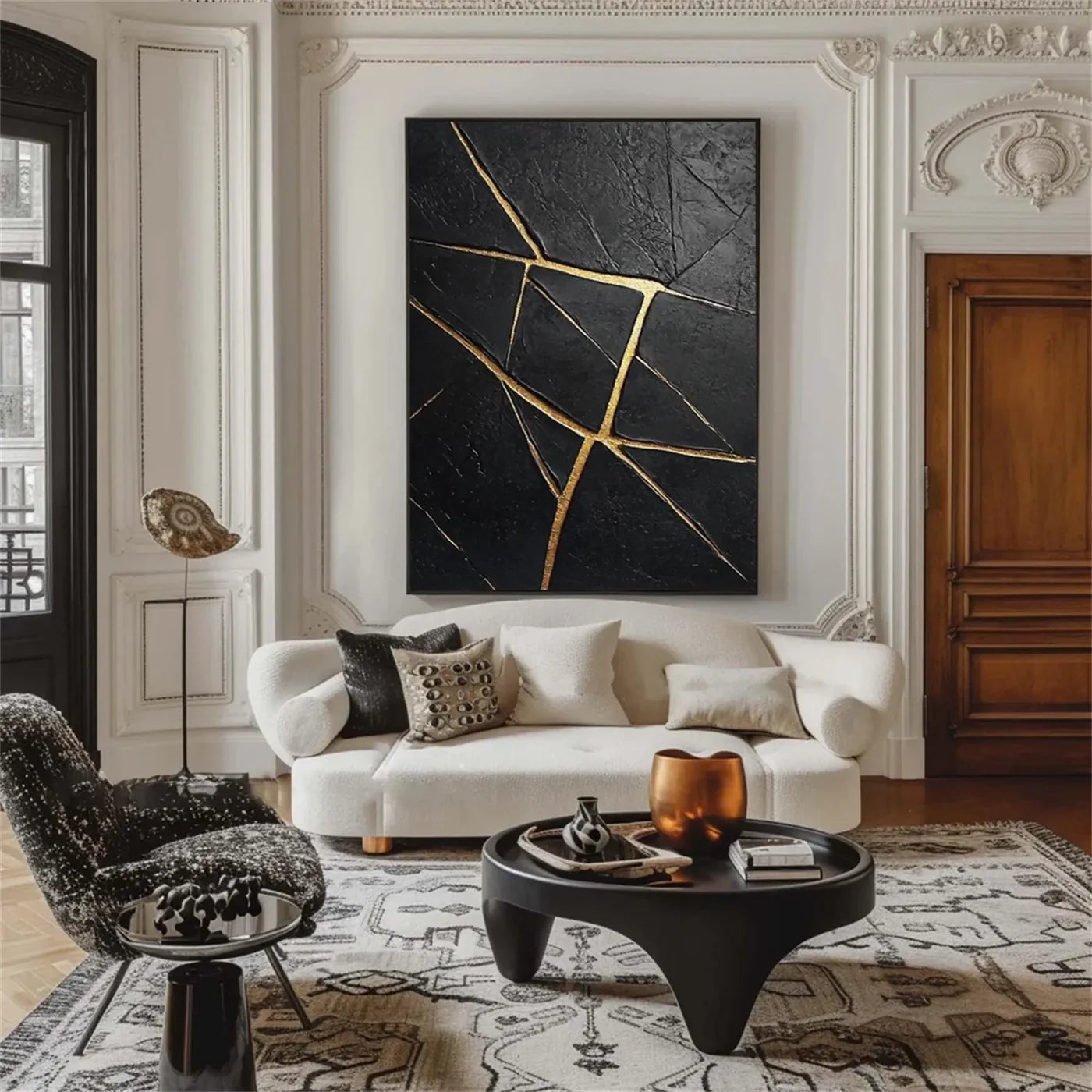 Black Minimalist Textured Canvas Art #WZ092