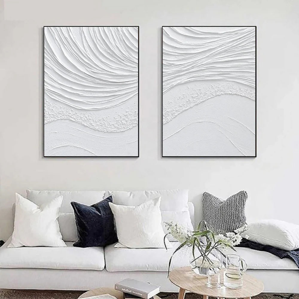 White Minimalist Textured Wall Art Set of 2 #WM017