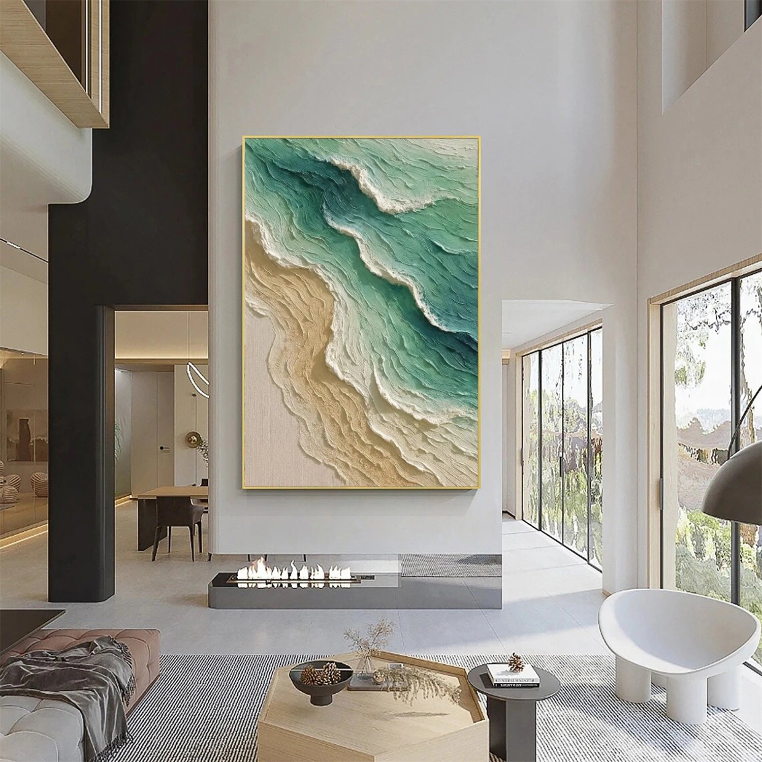 Minimalist Ocean And Sky Textured Canvas Art #OC105