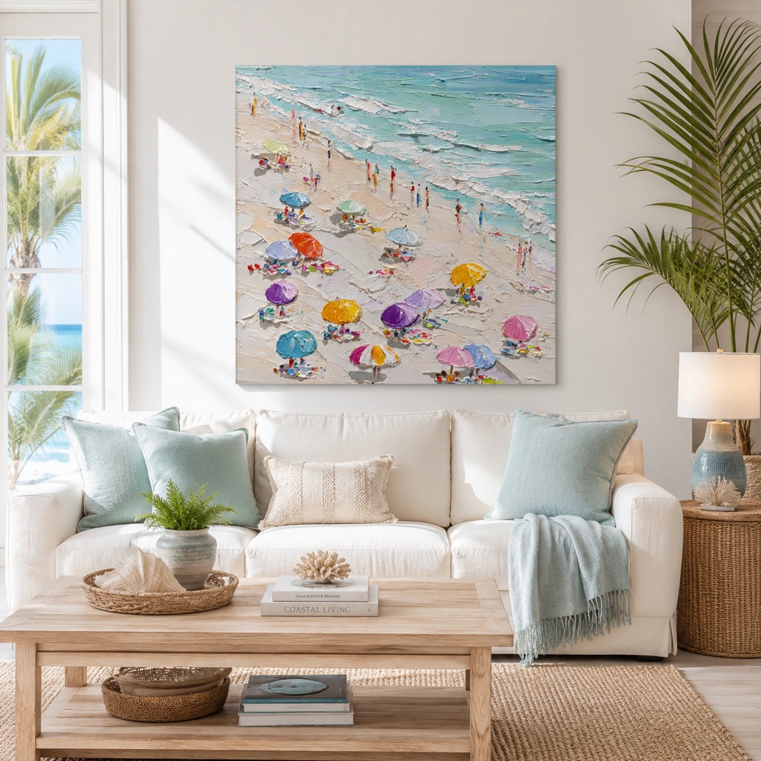 Abstract Ocean And Sky Textured Canvas Art #OC193