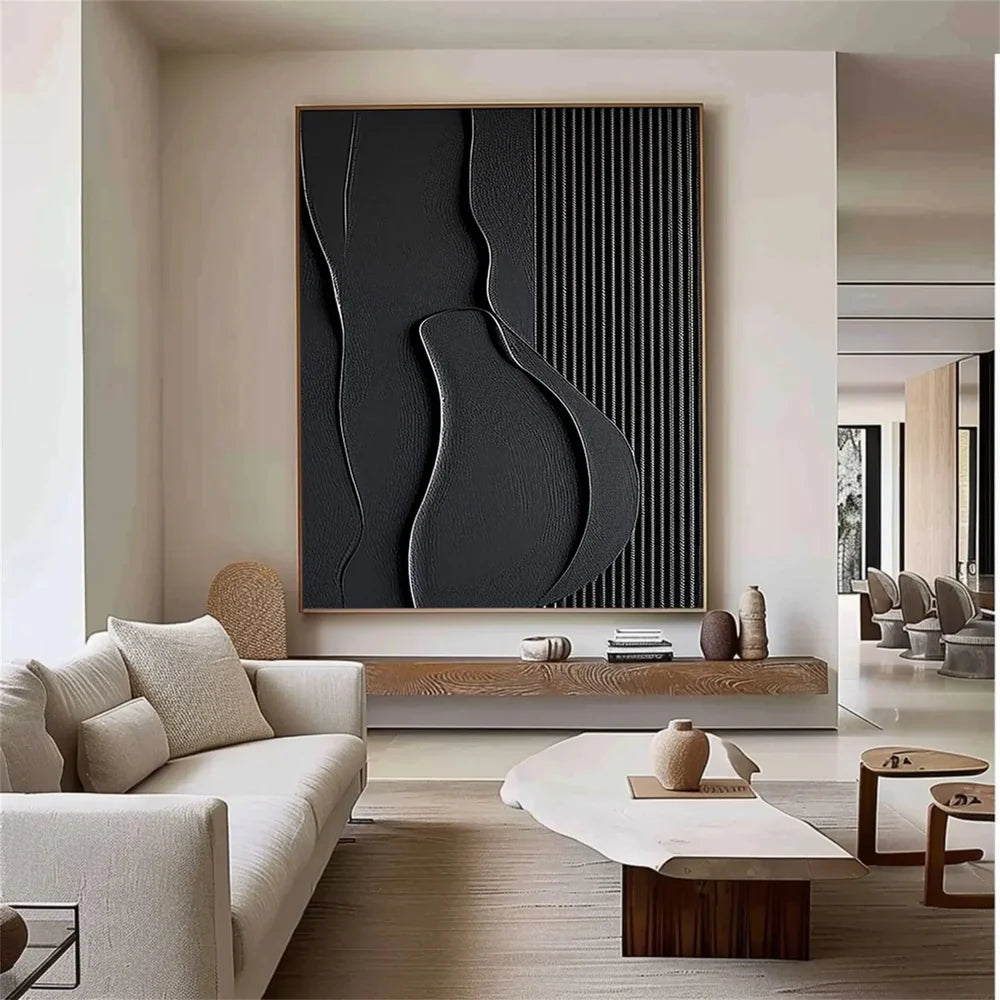 Black Minimalist Textured Canvas Art #WZ084