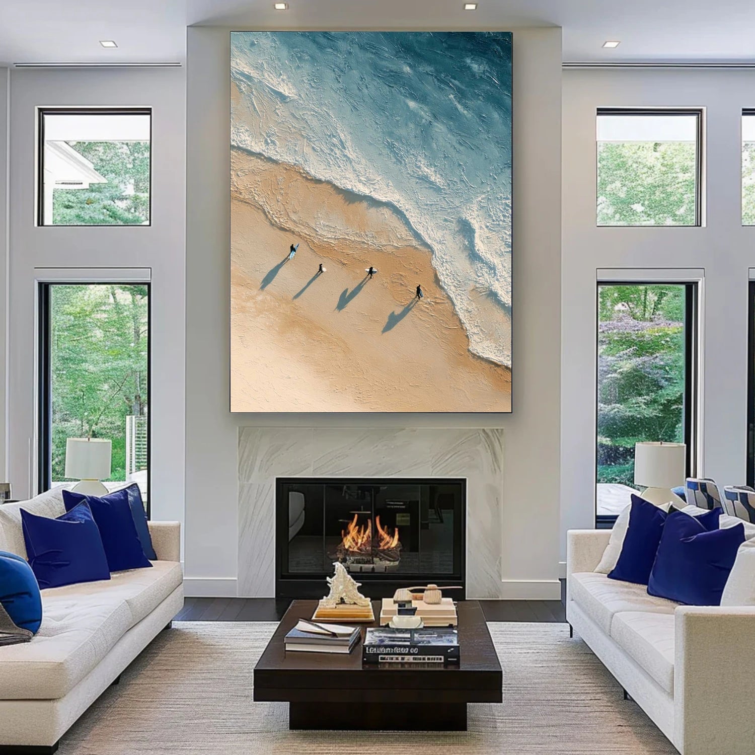 Abstract Ocean And Sky Textured Canvas Art #OC177