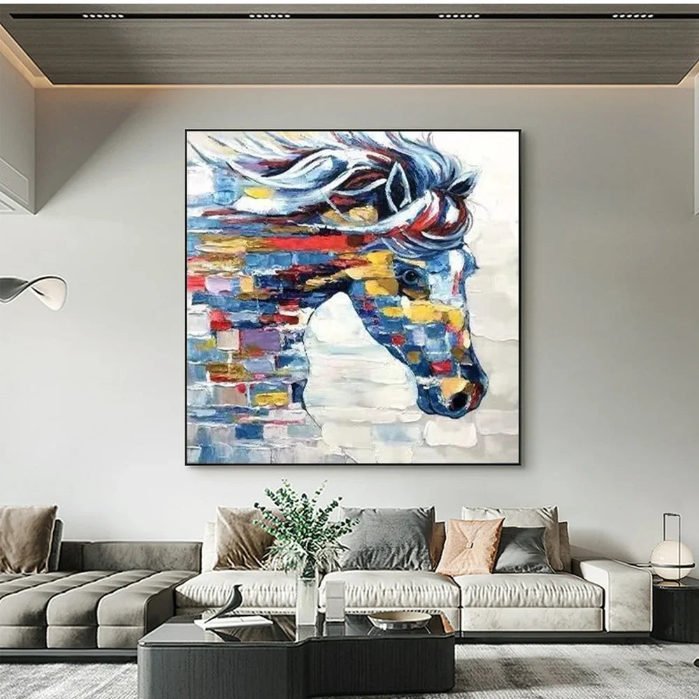 Colorful Abstract Animal Horse Textured Canvas Art #DW017