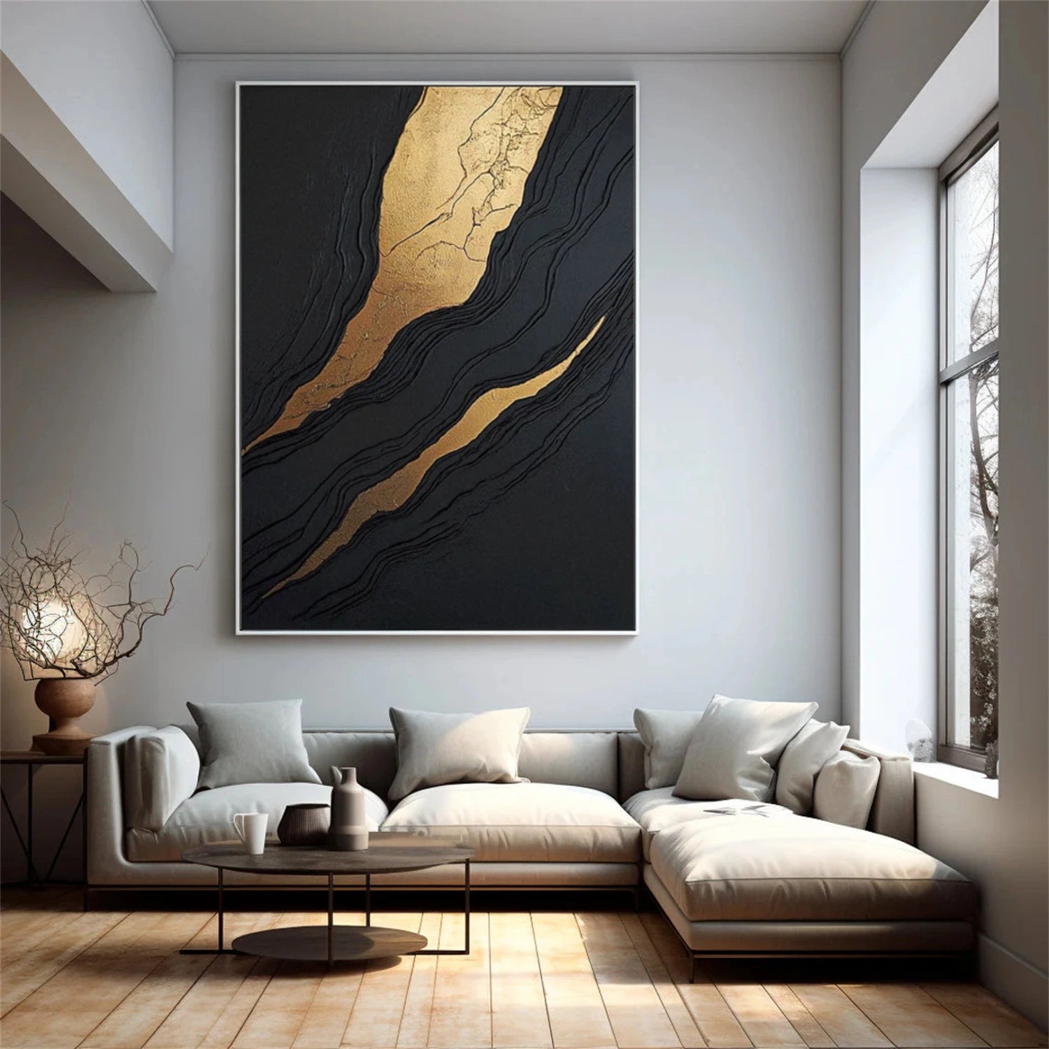 Black Minimalist Textured Canvas Art #WZ102