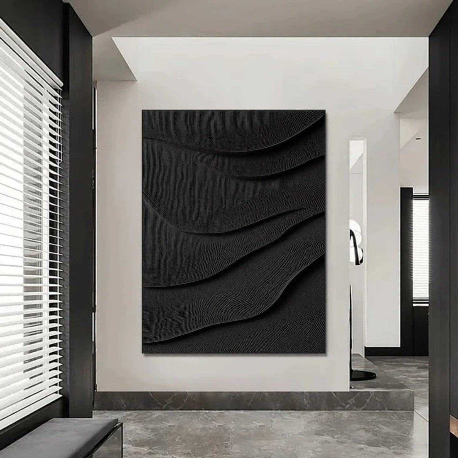 Black Minimalist Textured Canvas Art #WZ108