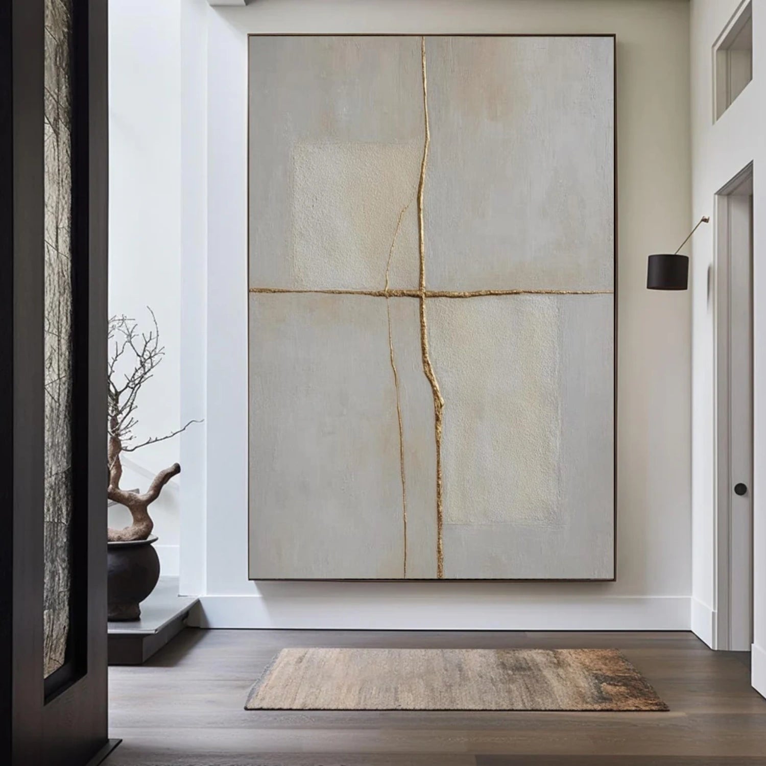 Beige and Grey Minimalist Textured Canvas Art #WM145