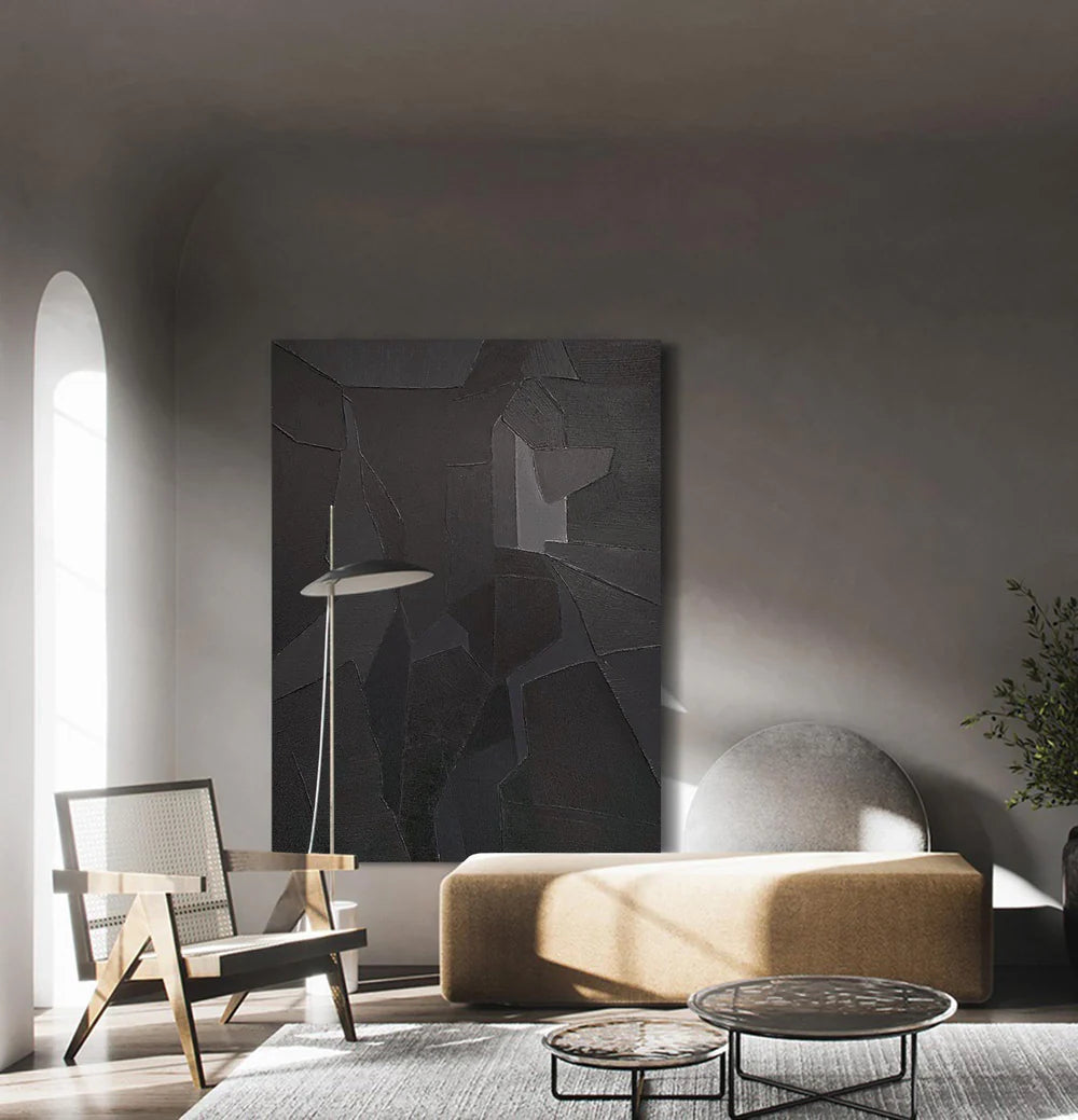 Black Minimalist Textured Canvas Art #WZ032