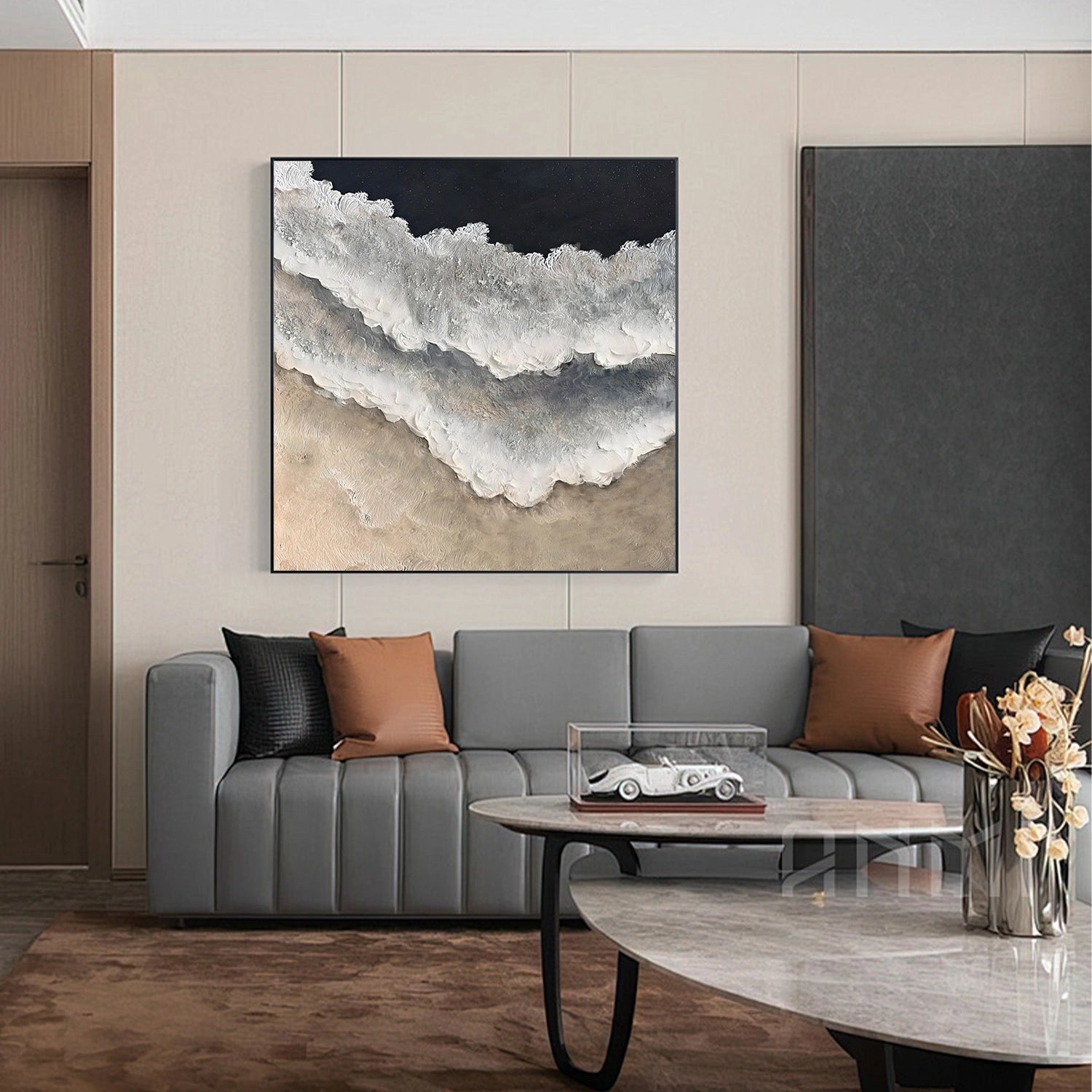 Minimalist Ocean And Sky Textured Canvas Art #OC167