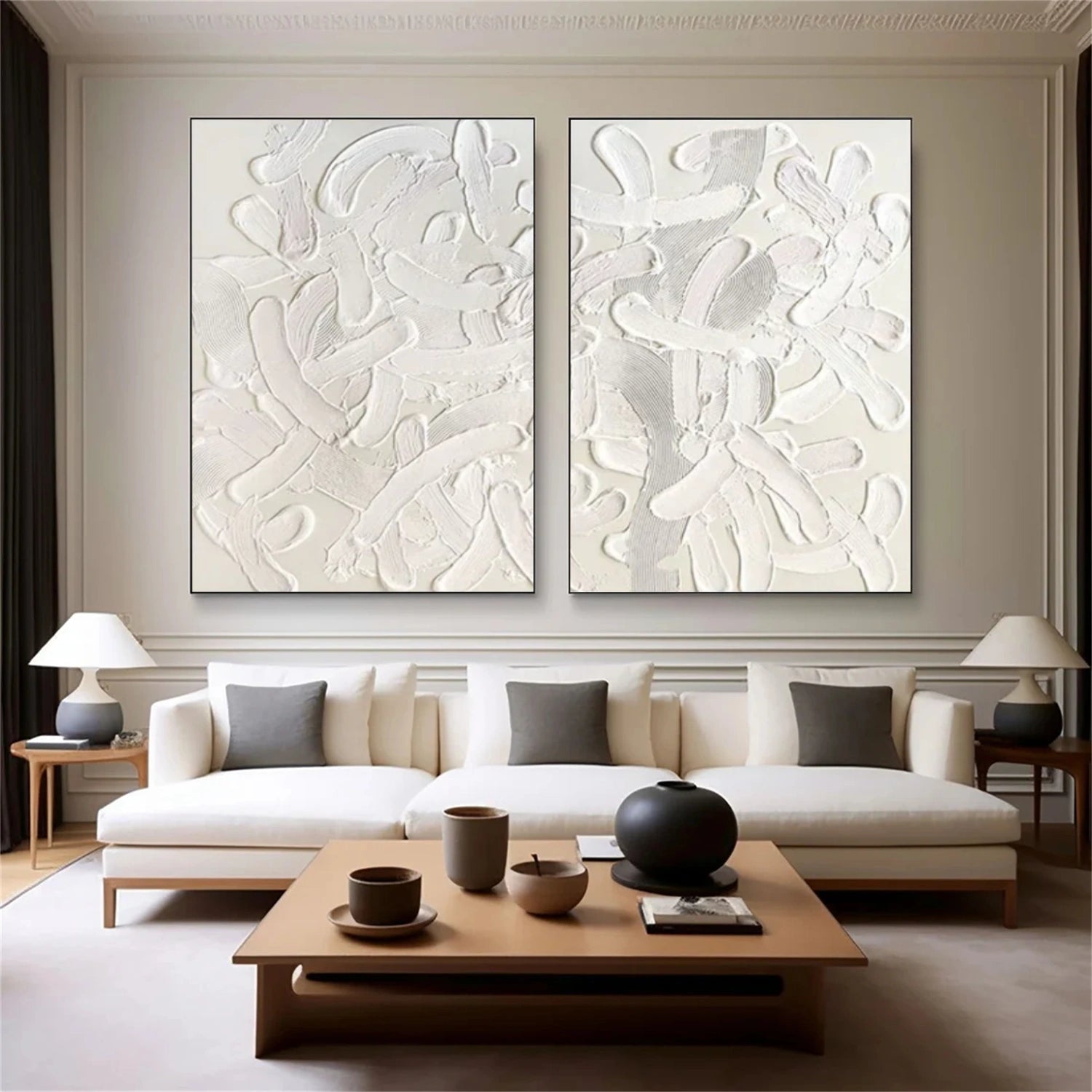 White Minimalist Textured Canvas Art Set of 2 #WM091