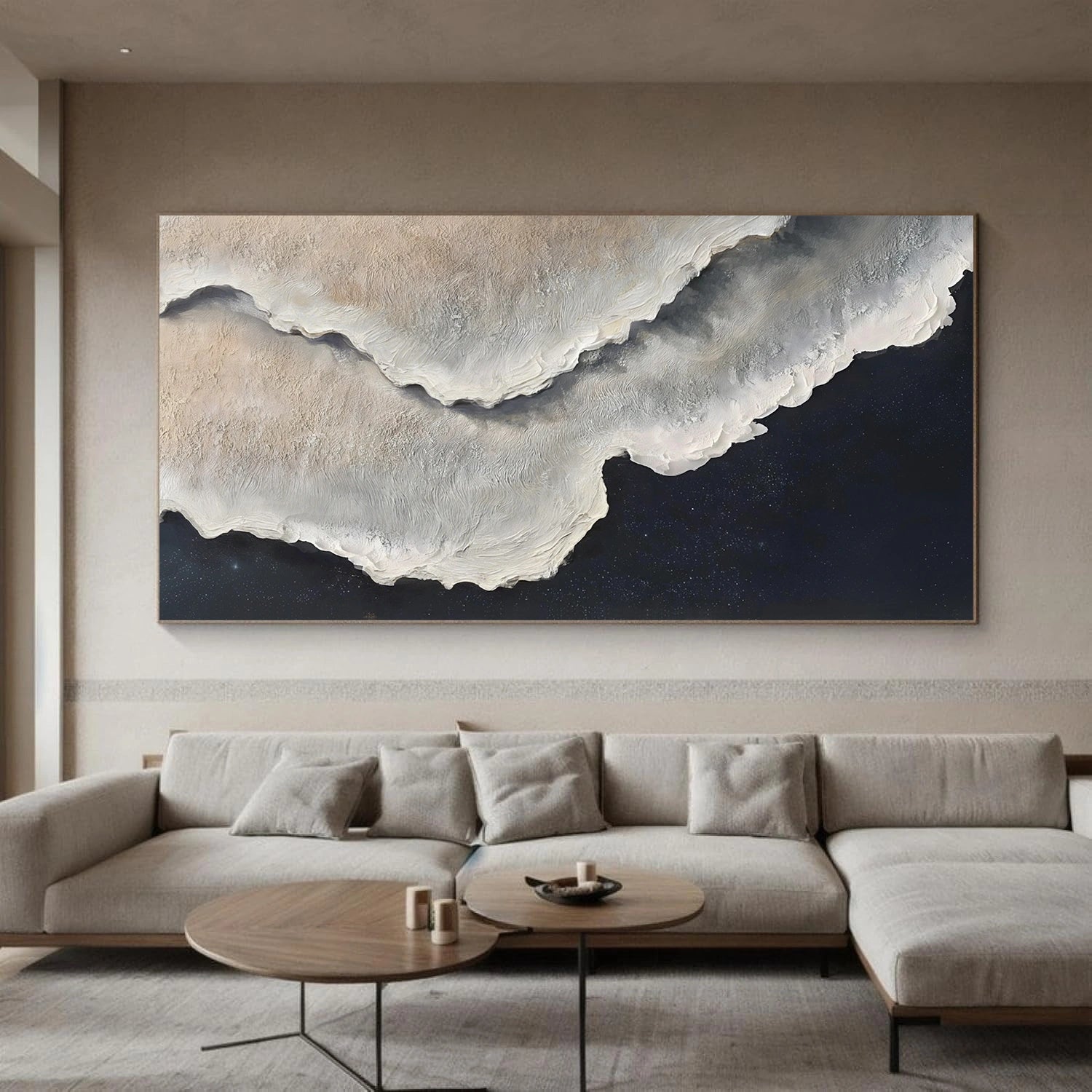 Minimalist Ocean And Sky Textured Canvas Art #OC164