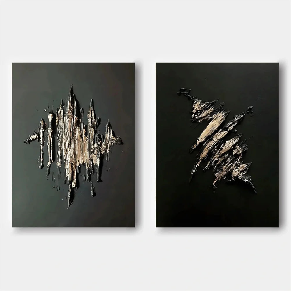 Black Minimalist Textured Canvas Art Set of 2 #WZ039