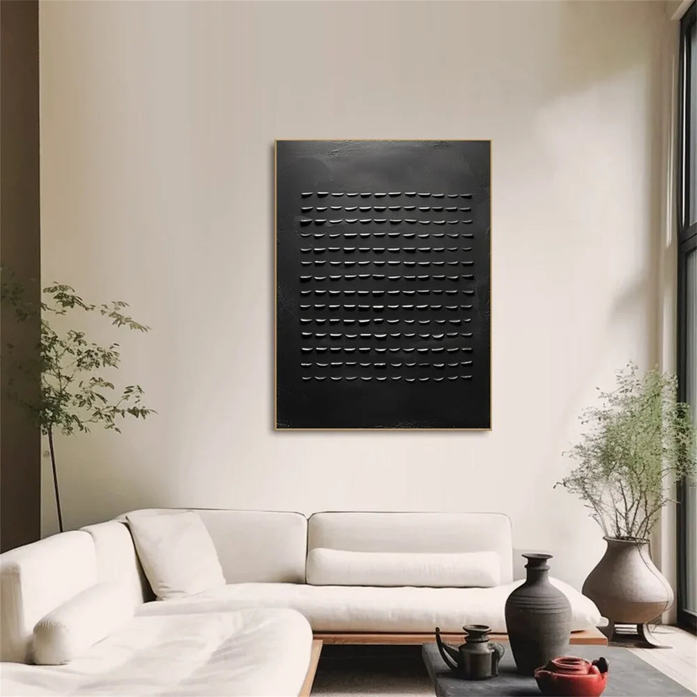Black Minimalist Textured Canvas Art #WZ083