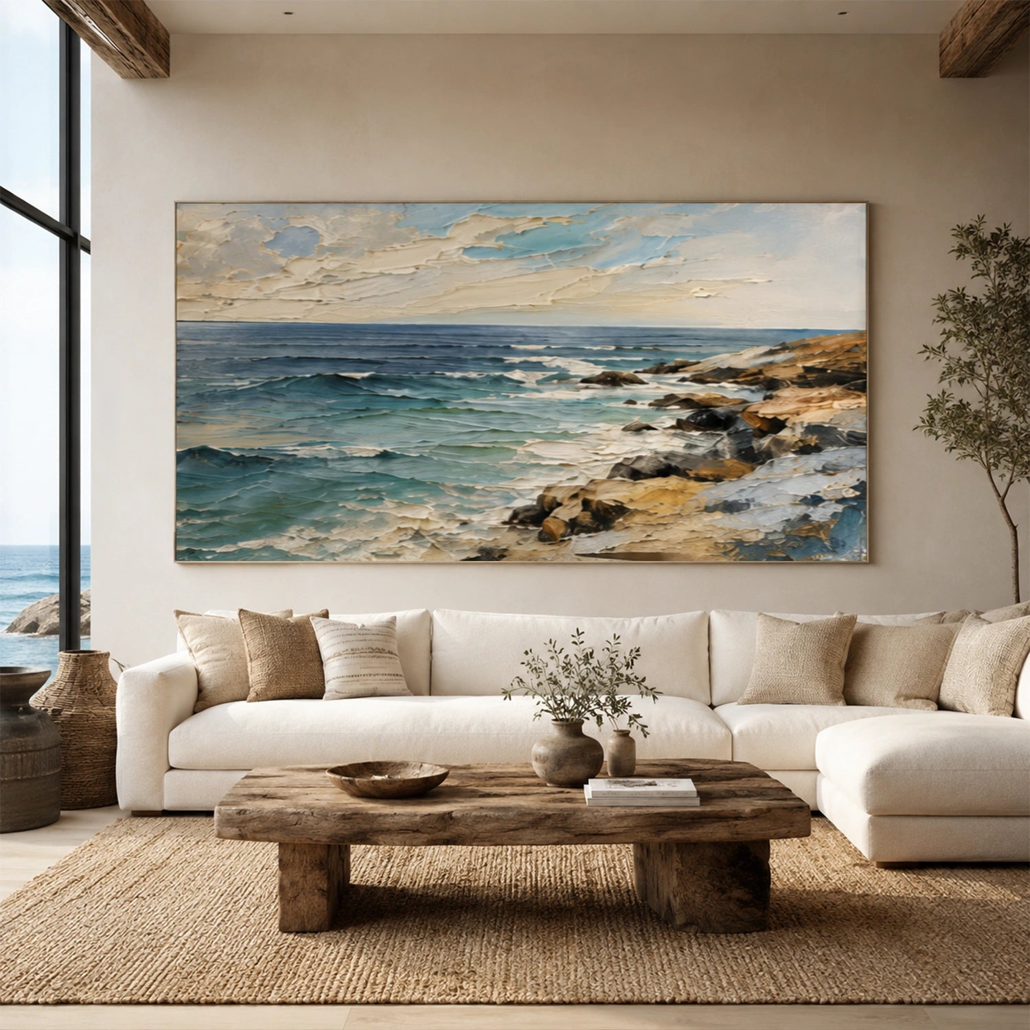 Abstract Ocean And Sky Textured Canvas Art #OC208