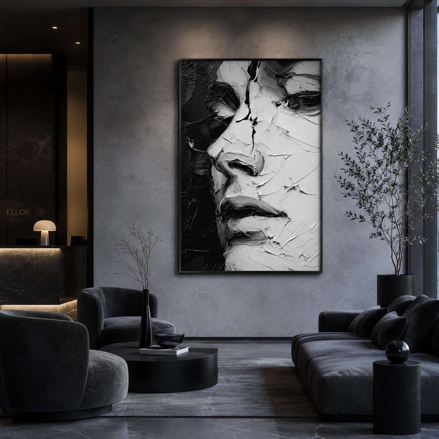 Black and White Abstract Portrait Textured Wall Art #LA083