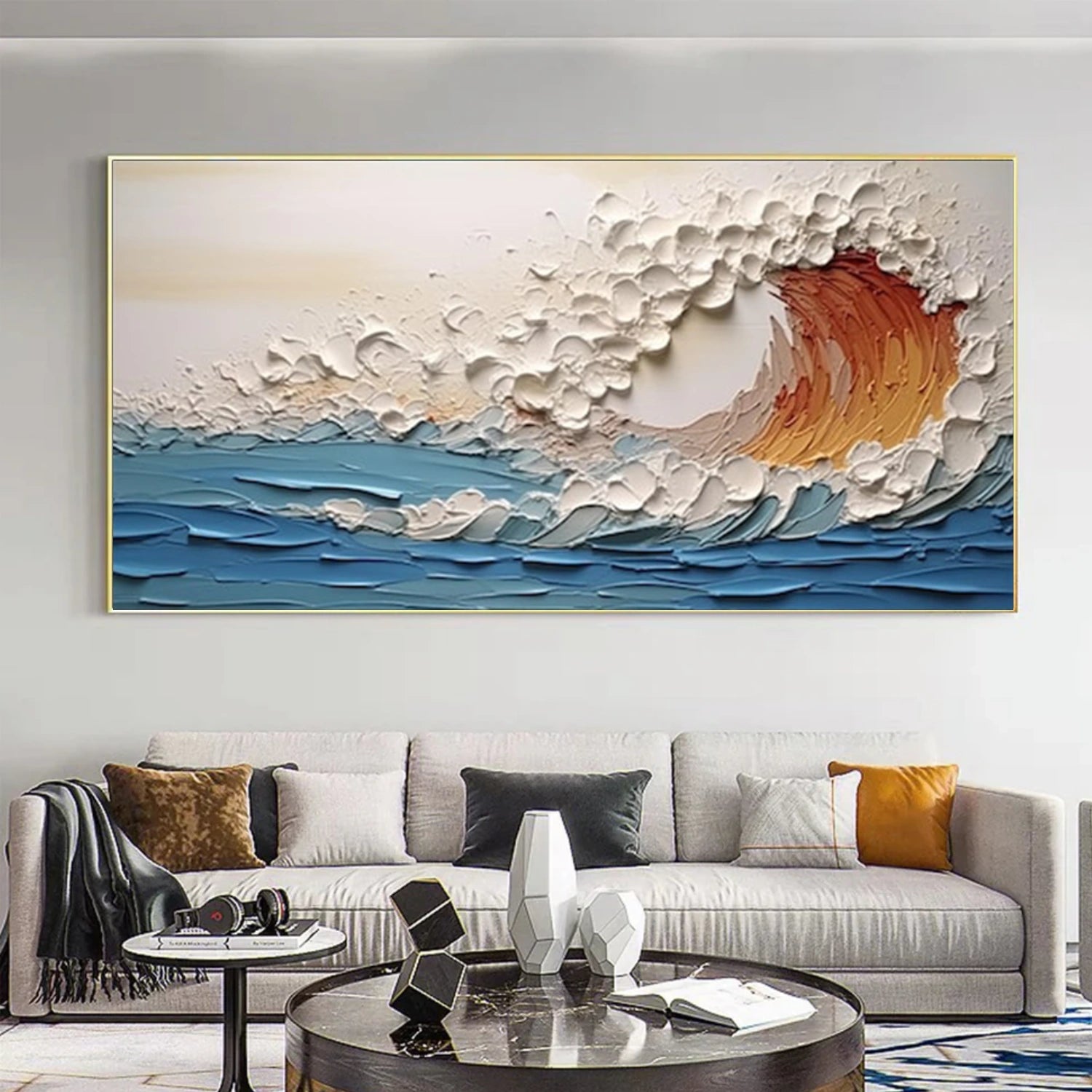 Abstract Ocean And Sky Textured Canvas Art #OC132