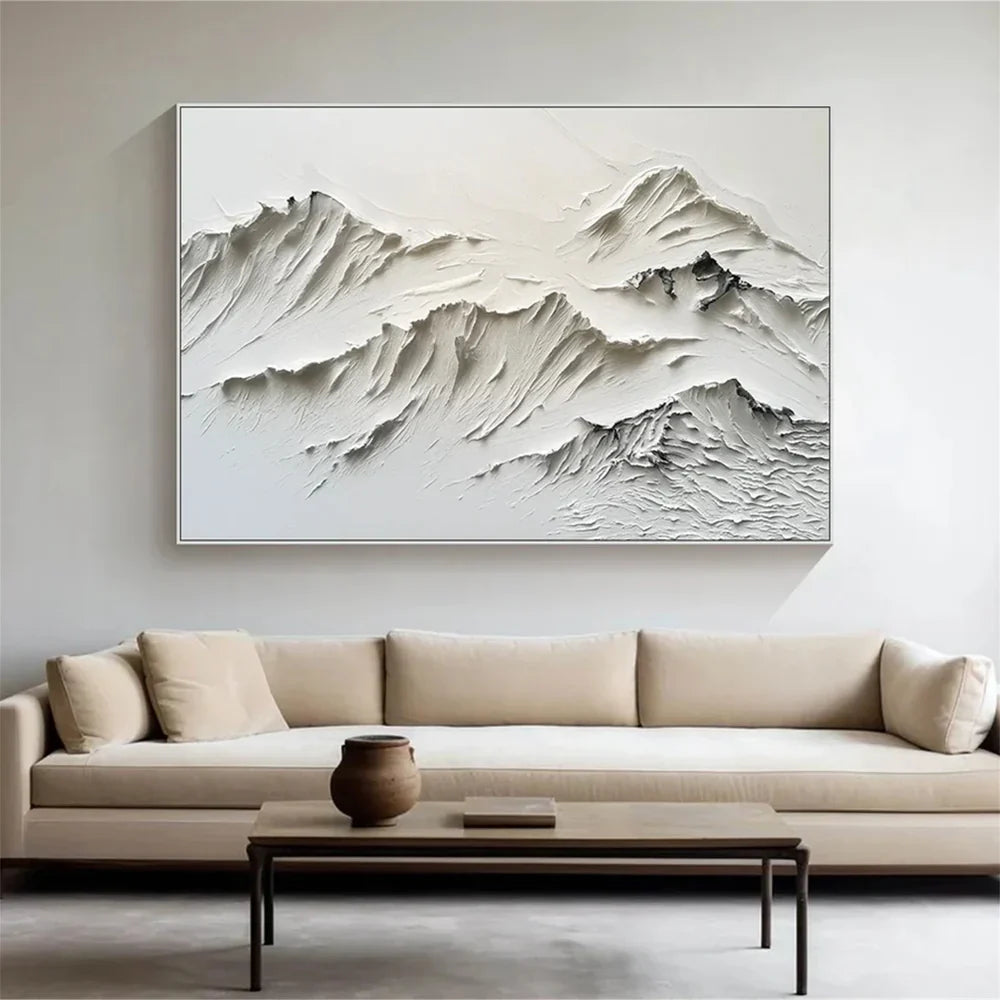 Black & White Minimalist Mountain Textured Canvas Art #BT010