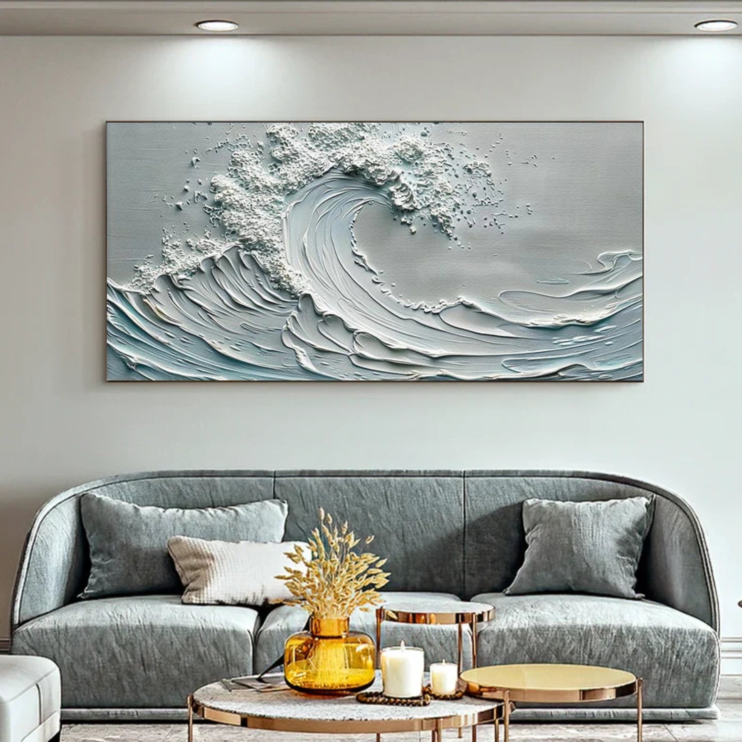 Minimalist Ocean And Sky Textured Canvas Art #OC143