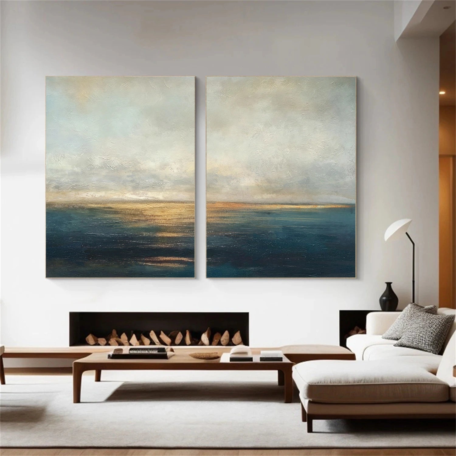 Blue and Gold Abstract Wall Art Set of 2 #VA213