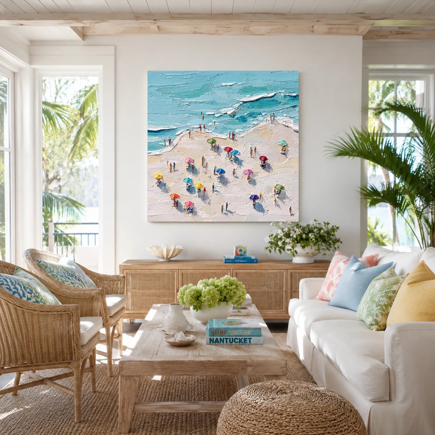 Abstract Ocean And Sky Textured Canvas Art #OC194