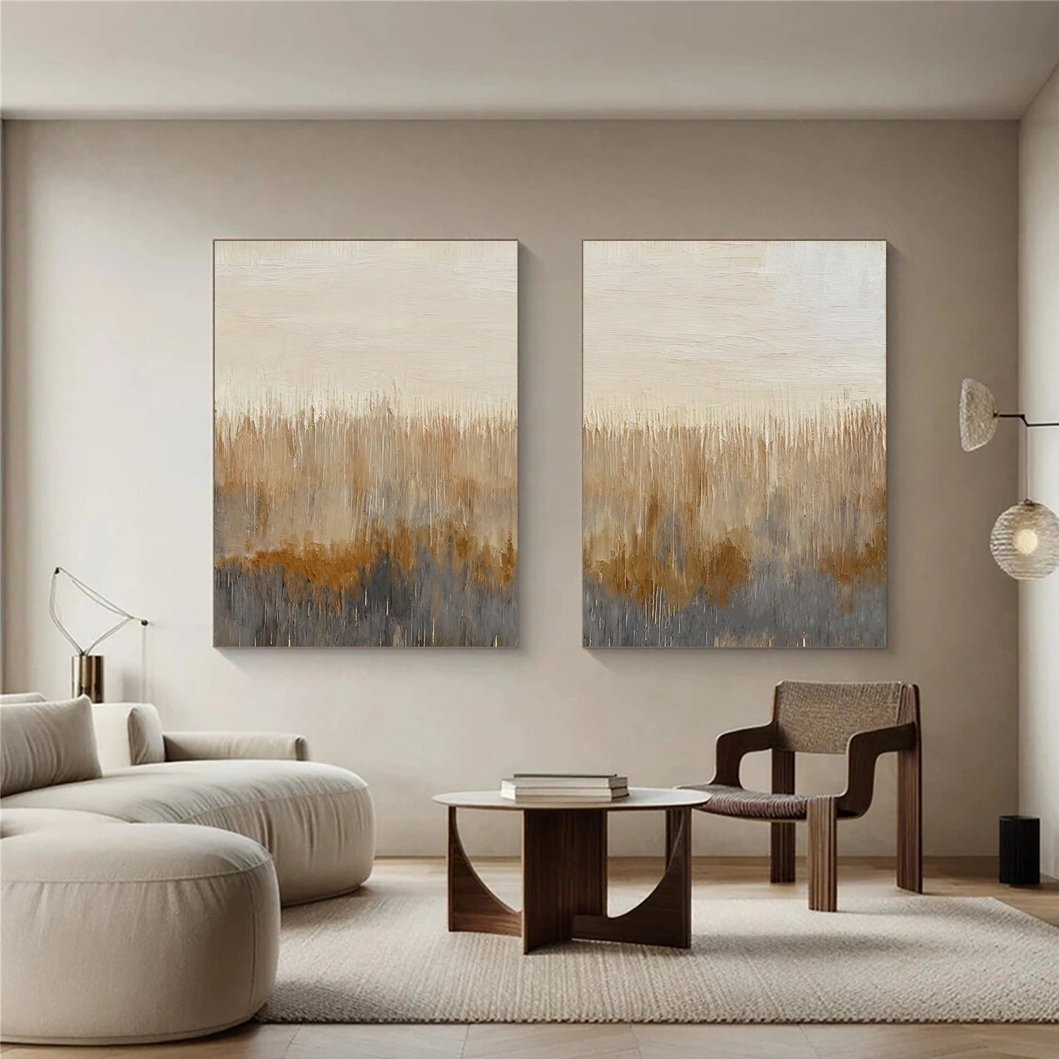 Beige and Brown Abstract Wall Art Set of 2 #VA202
