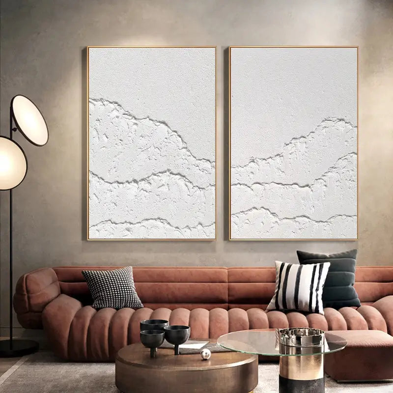 White Minimalist Textured Wall Art Set of 2 #WM045