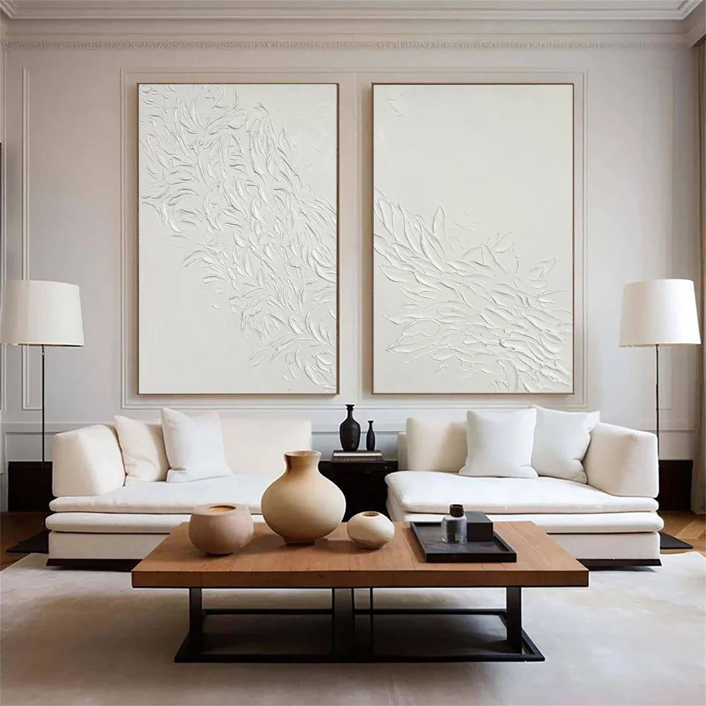 White Minimalist Textured Wall Art Set of 2 #WM047