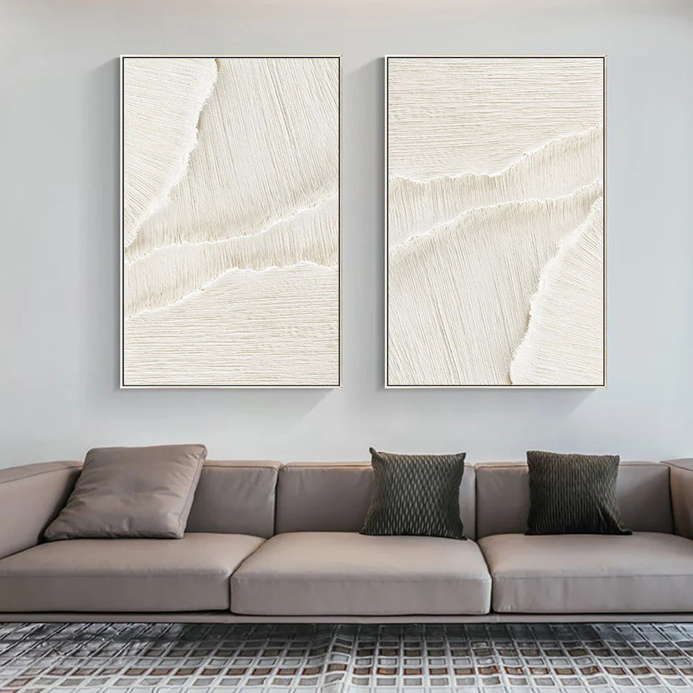 White Minimalist Textured Wall Art Set of 2 #WM001