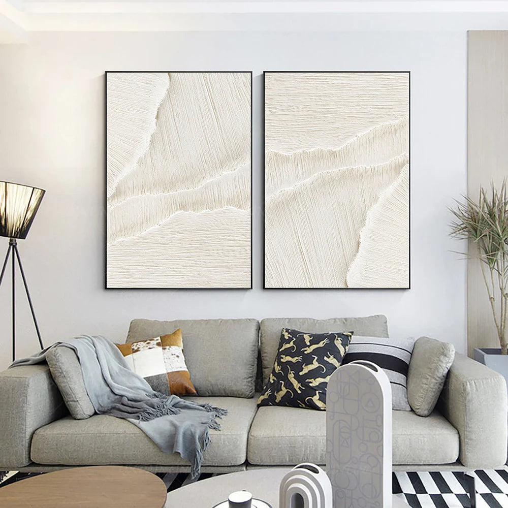 White Minimalist Textured Wall Art Set of 2 #WM001