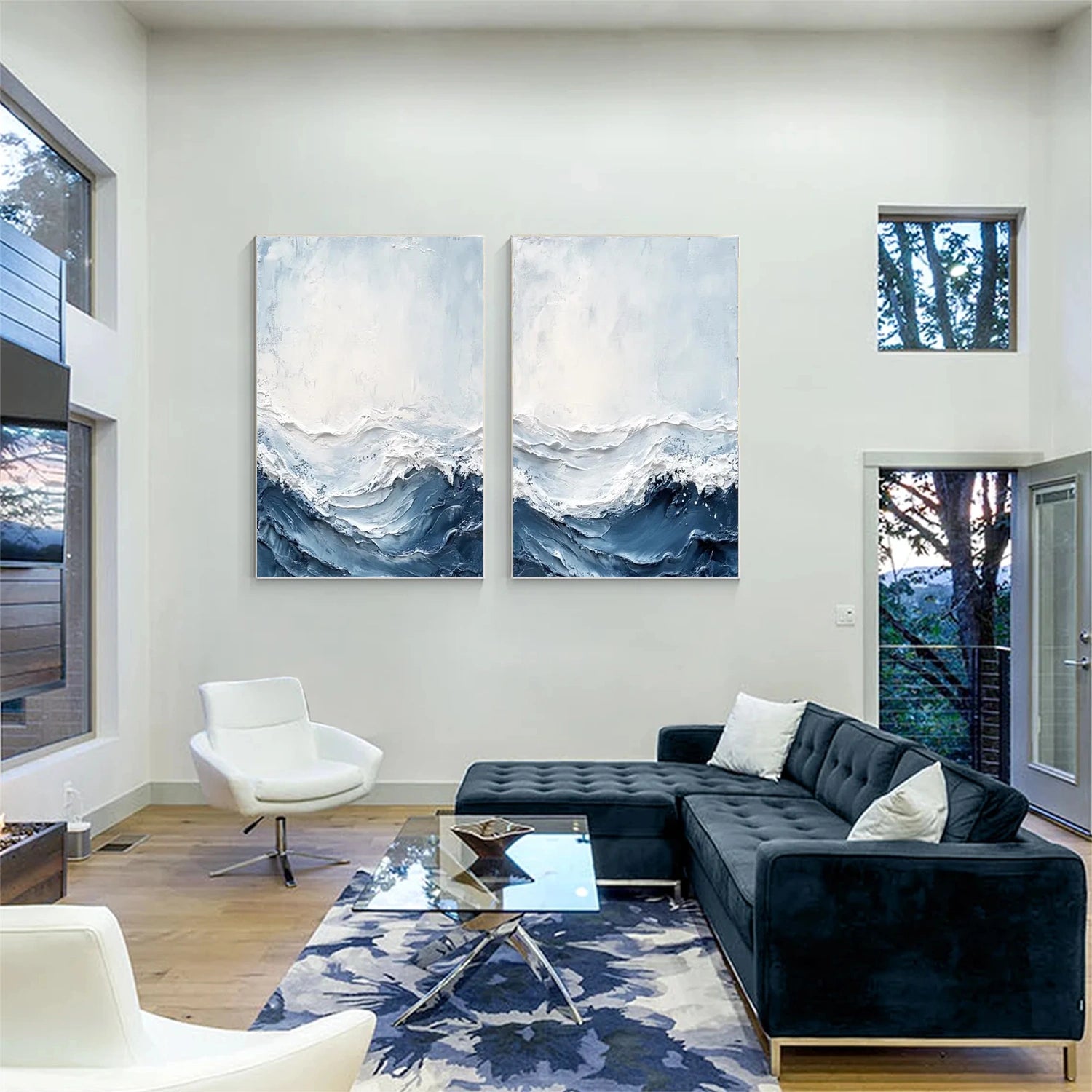Minimalist Ocean And Sky Textured Canvas Art Set of 2 #OC113