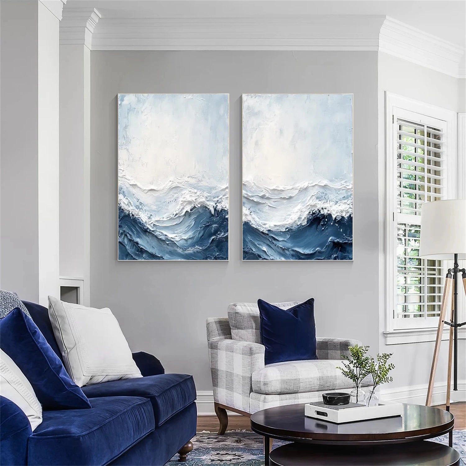 Minimalist Ocean And Sky Textured Canvas Art Set of 2 #OC113