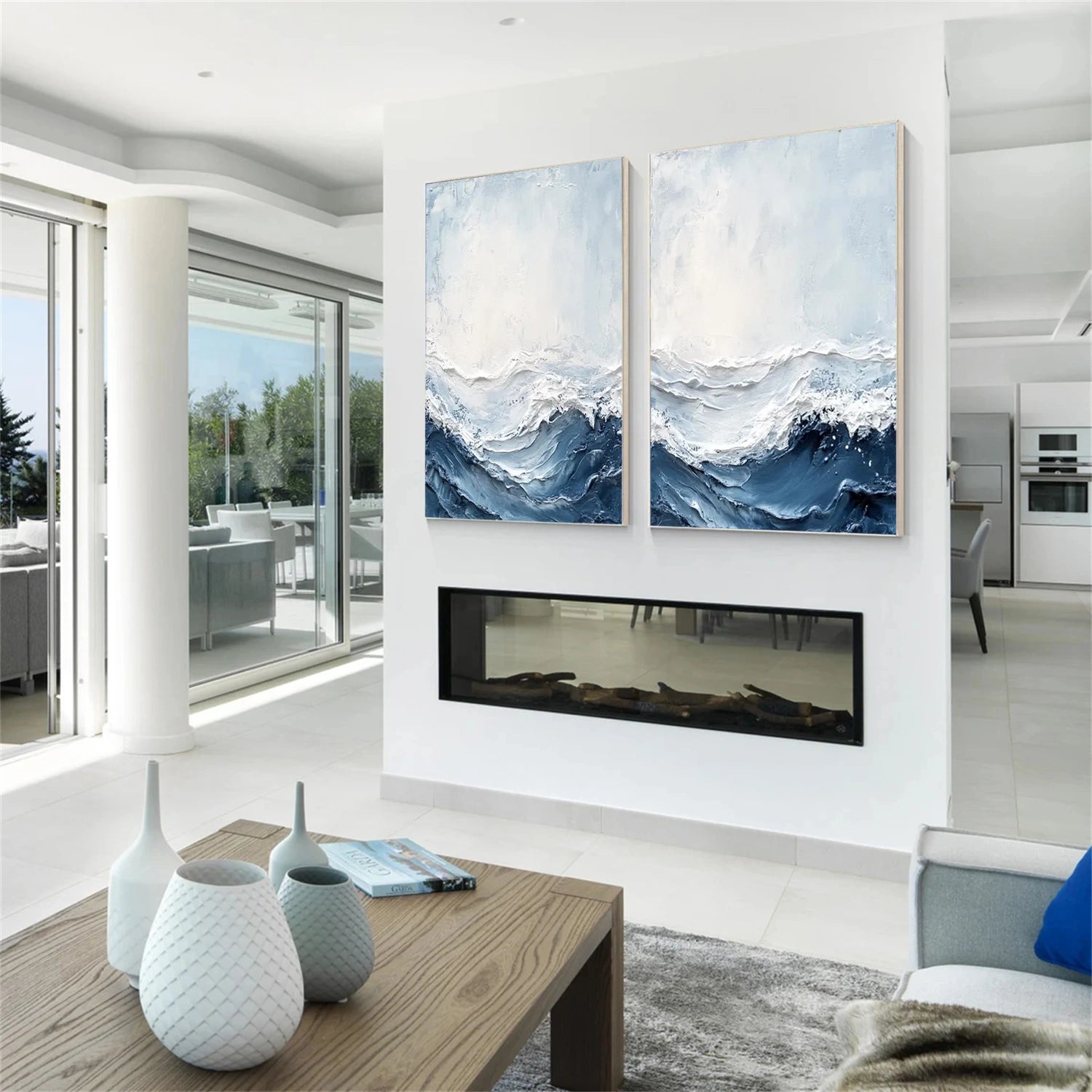 Minimalist Ocean And Sky Textured Canvas Art Set of 2 #OC113