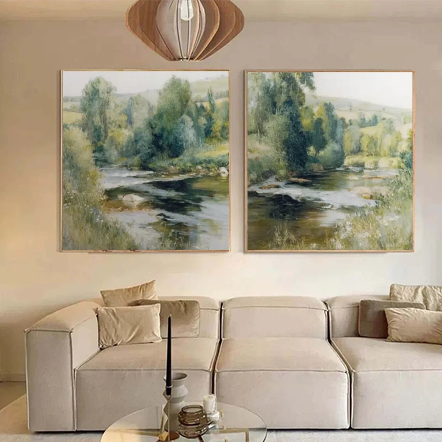 Green Abstract Flower And Tree Canvas Art Set of 2 #MF090