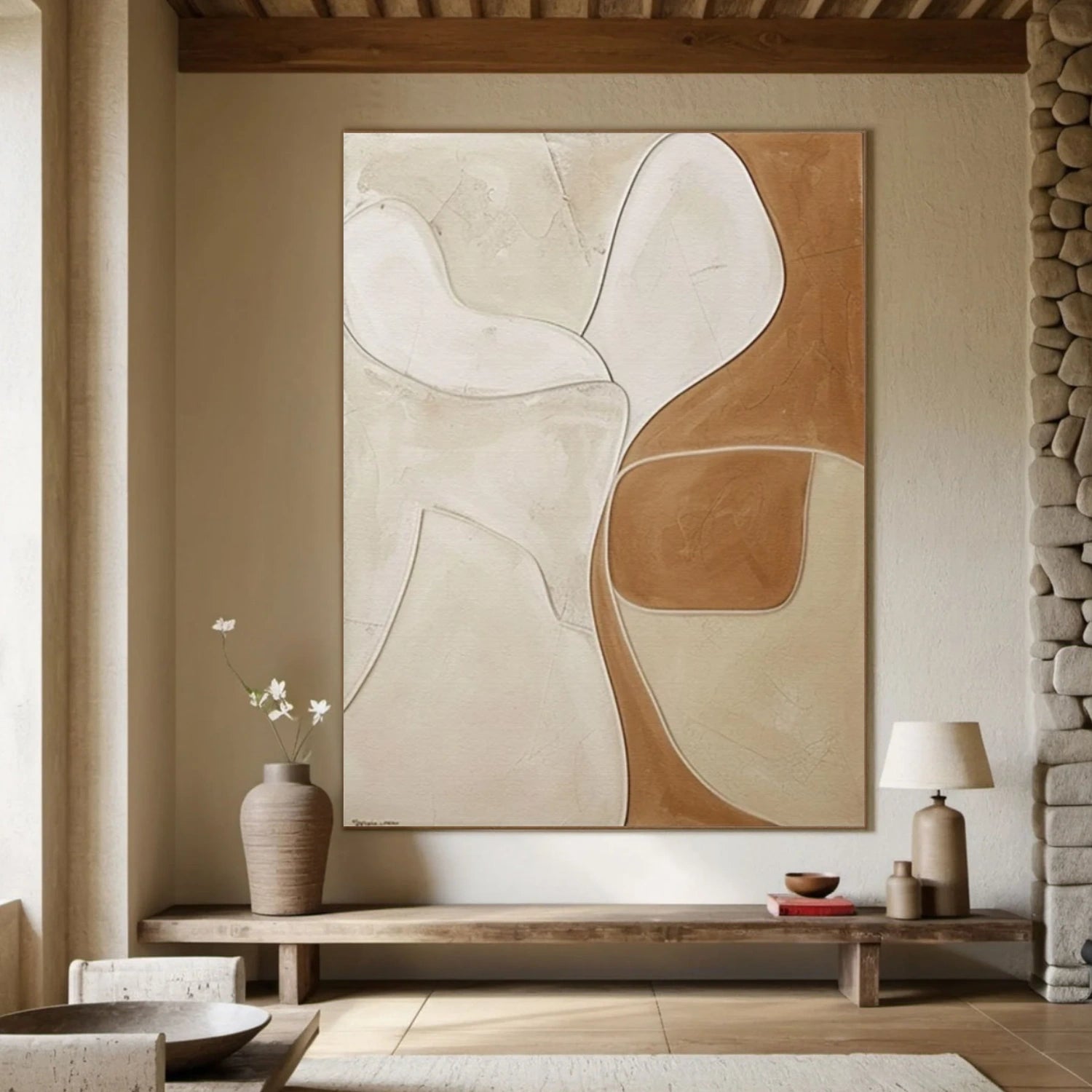 Beige and Brown Abstract Textured Wall Art #VA161