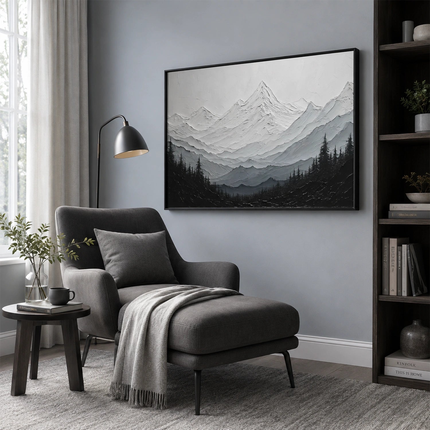 Black and White Abstract Mountain Textured Canvas Art #BT106
