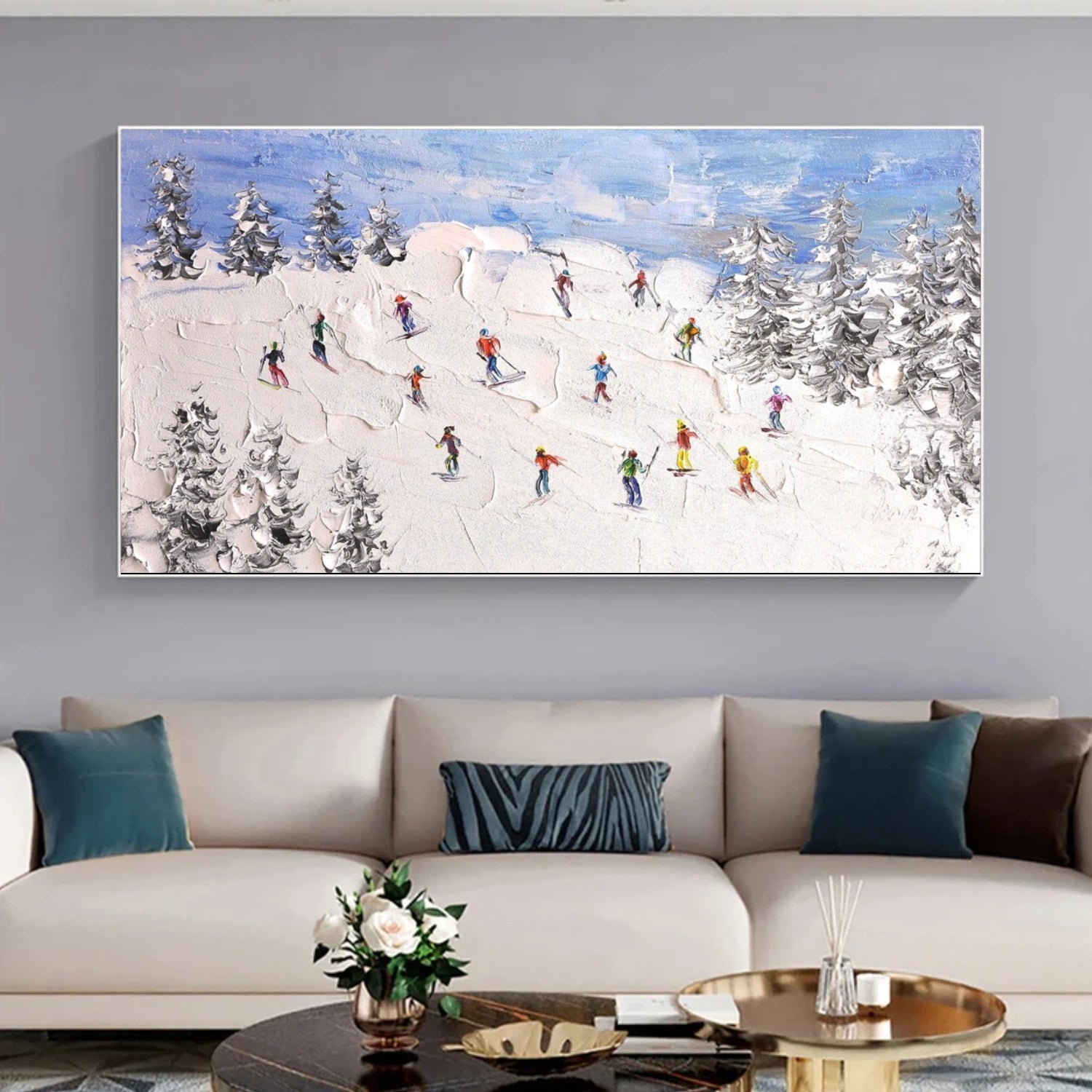 Skiing Sport Textured Canvas Painting #PB052