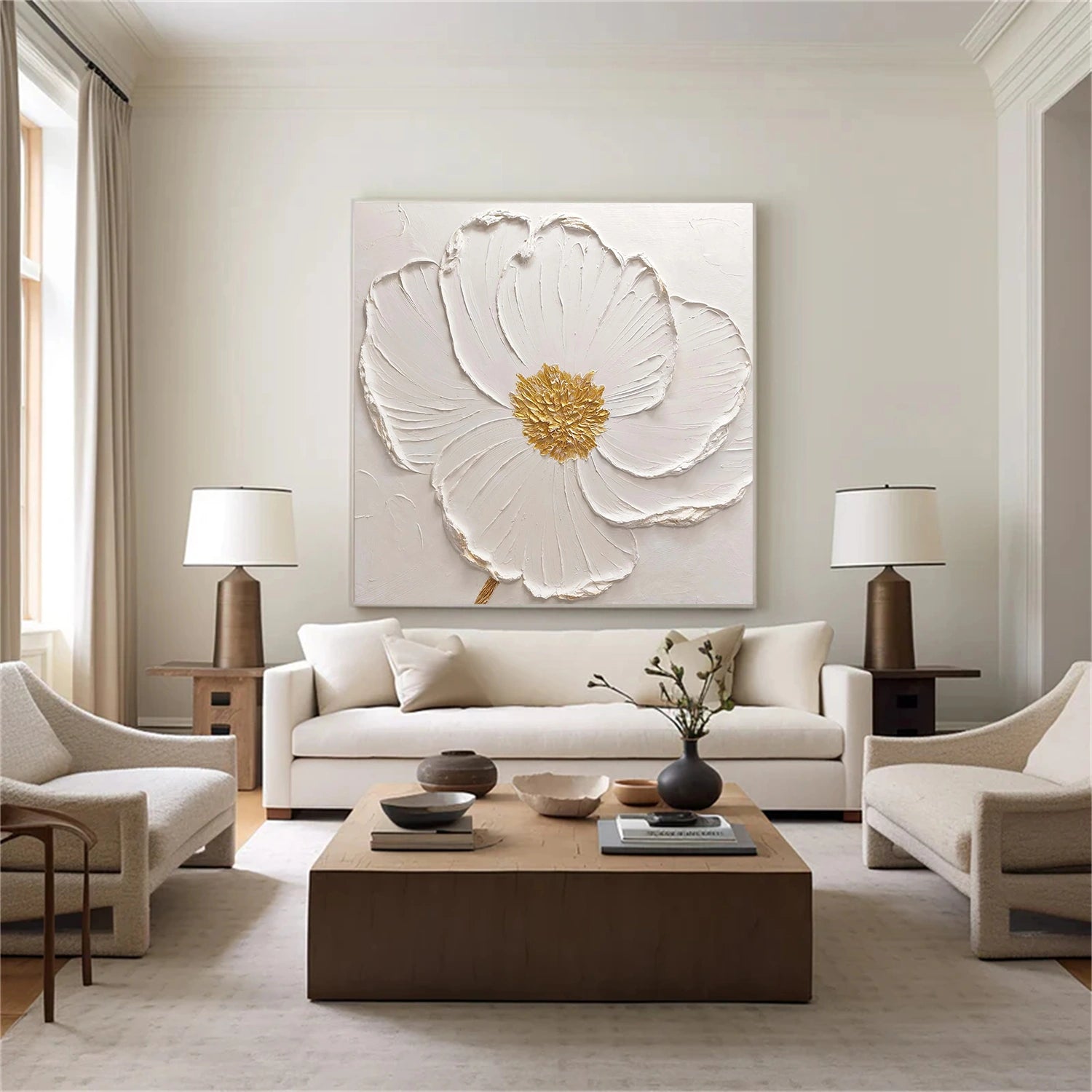 Minimalist Flower And Tree Textured Canvas Art #MF126